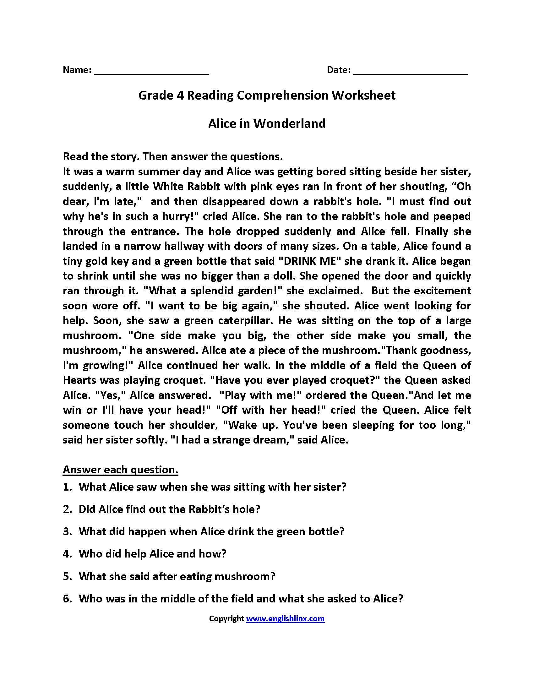 Fourth Grade Reading Worksheets | Improve Fluency & Comprehension inside Free Printable Reading Comprehension Worksheets For 4th Grade