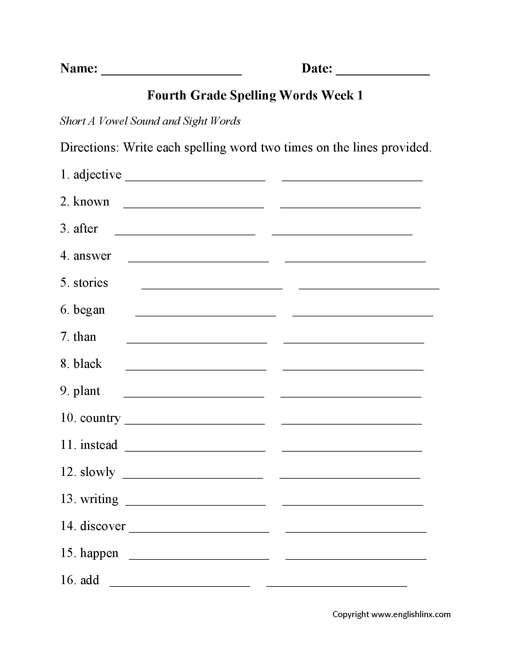 Fourth Grade Spelling Worksheets | Free Printable Word Lists pertaining to Free Printable Spelling Worksheets