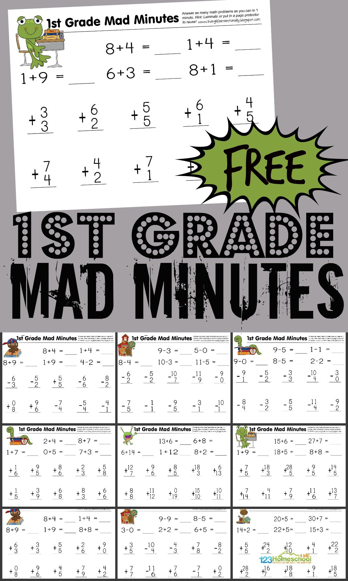 Free 1St Grade Printable Math Worksheets &amp;amp; First Grade Mad Minutes! regarding 1st Grade Math Worksheets Free Printable