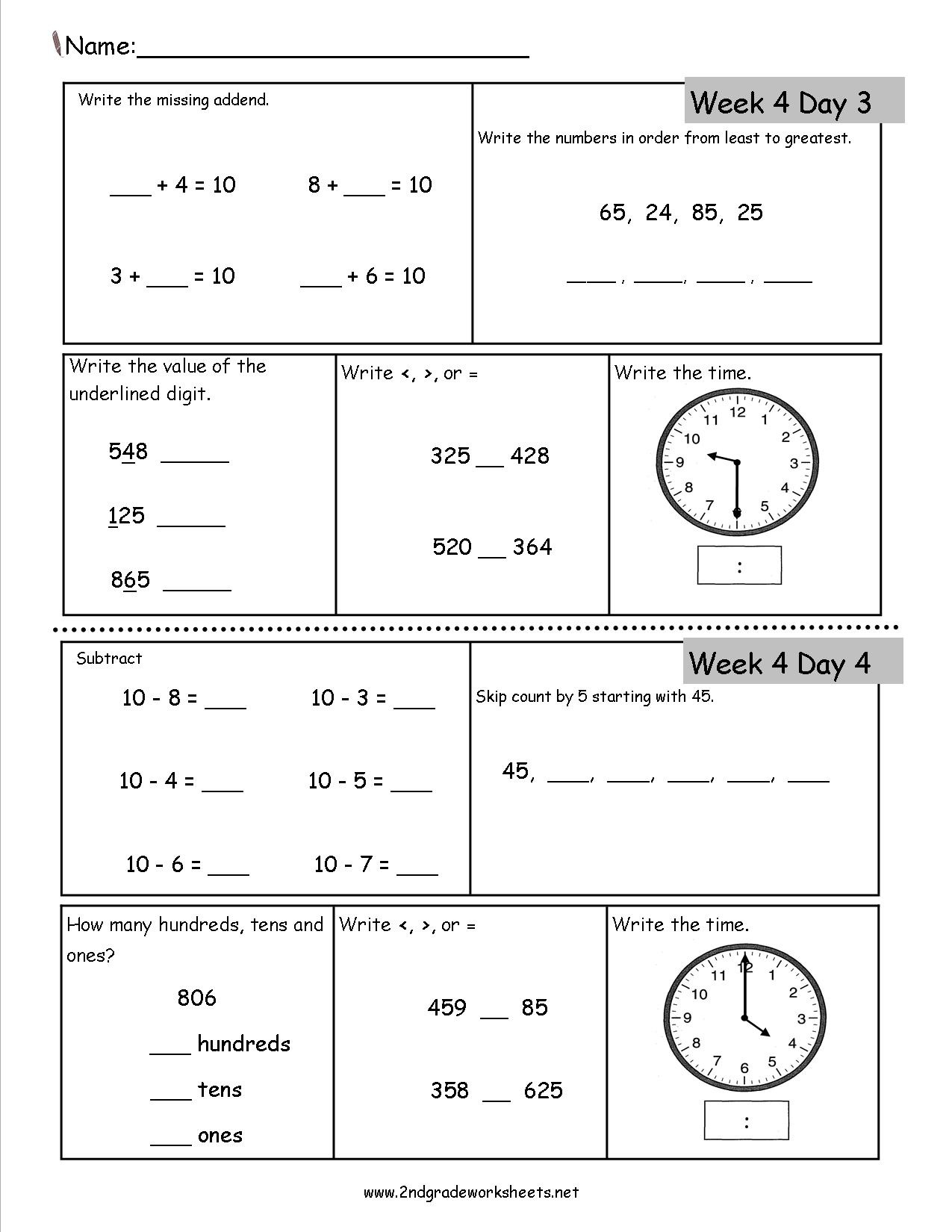 Free 2Nd Grade Daily Math Worksheets intended for Free Printable Common Core Math Worksheets