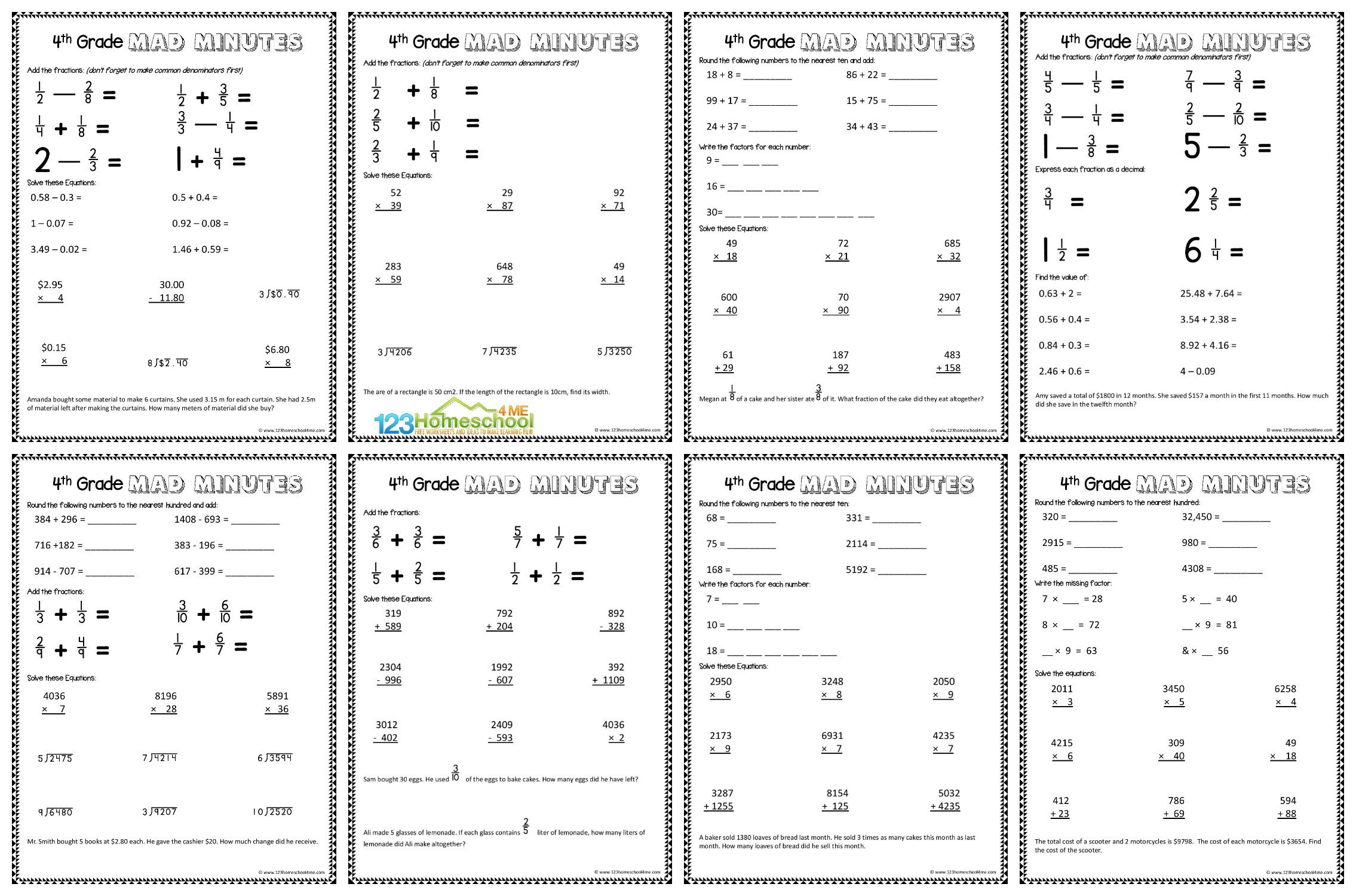Free 4Th Grade Math Worksheets - 123 Homeschool 4 Me with Free Printable 4Th Grade Math Worksheets