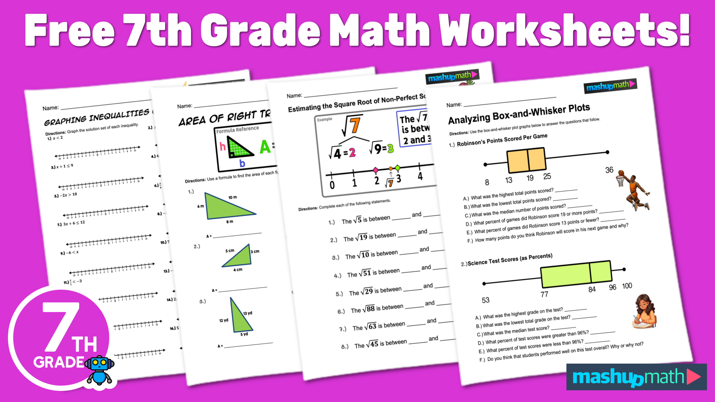 Free 7Th Grade Math Worksheets—Printable W/ Answers — Mashup Math inside 7th Grade Math Worksheets Free Printable With Answers