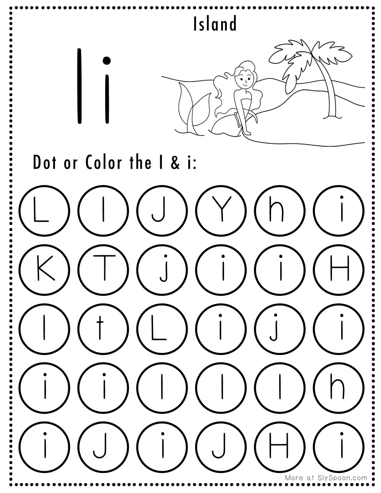 Free Alphabet Do A Dot Printables Worksheets - Letter I (Mermaid for Letter I Free Printable Worksheets