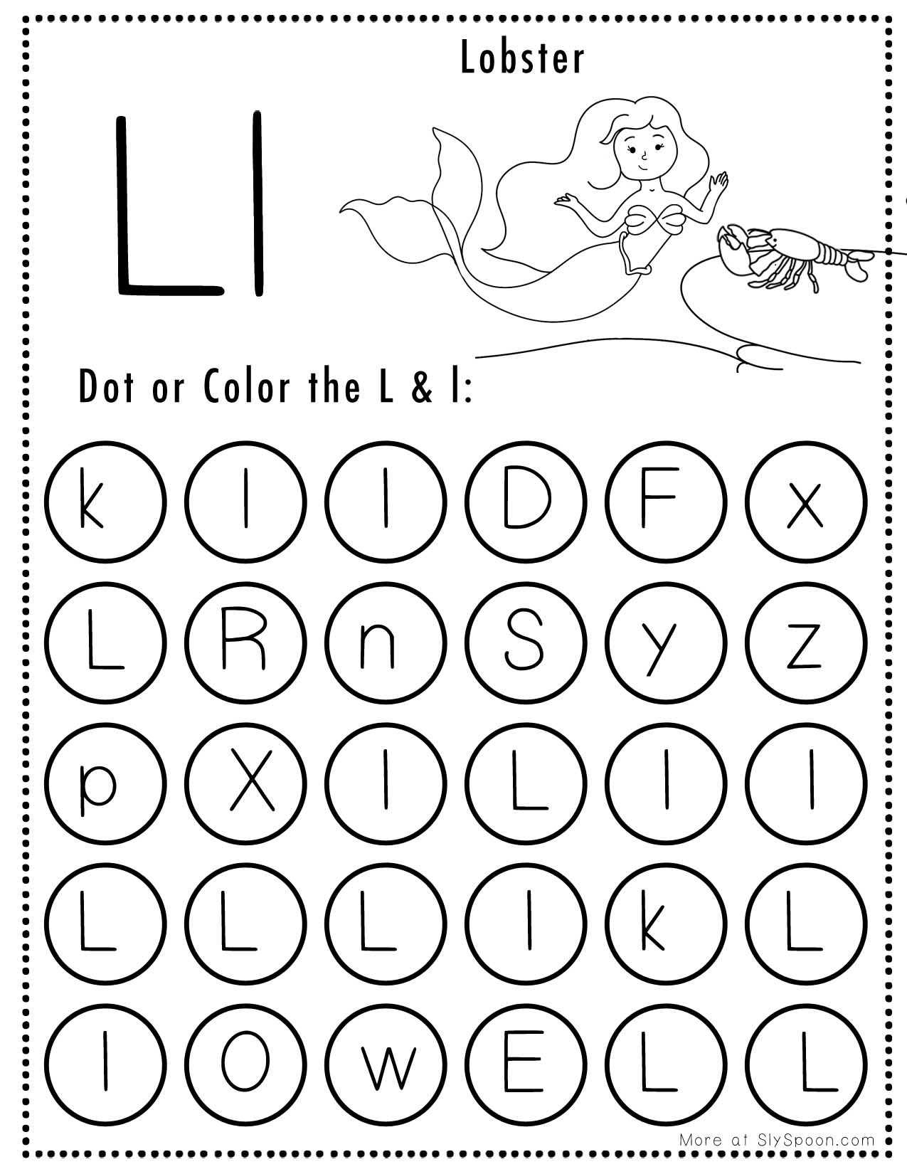 Free Alphabet Do A Dot Printables Worksheets - Letter L (Mermaid within Free Printable Letter L Worksheets
