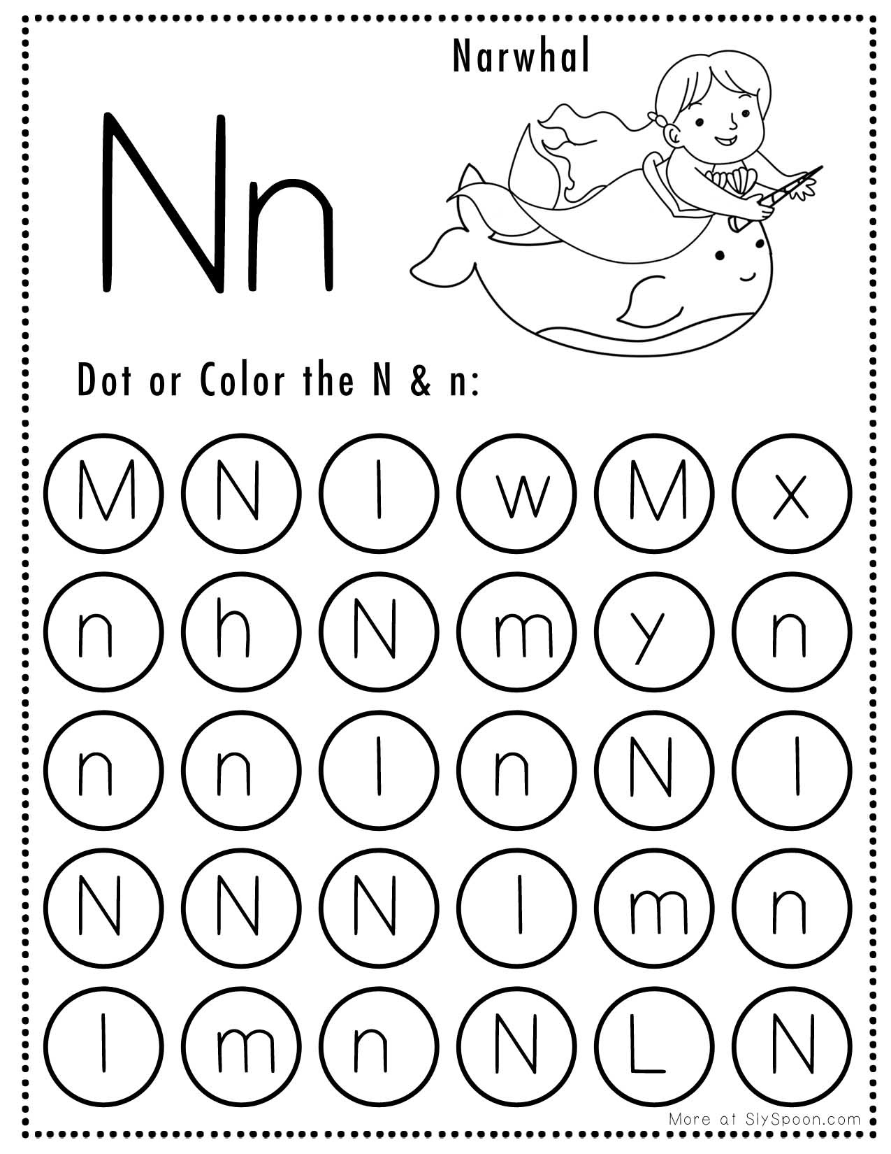 Free Alphabet Do A Dot Printables Worksheets - Letter N (Mermaid within Free Printable Letter N Worksheets
