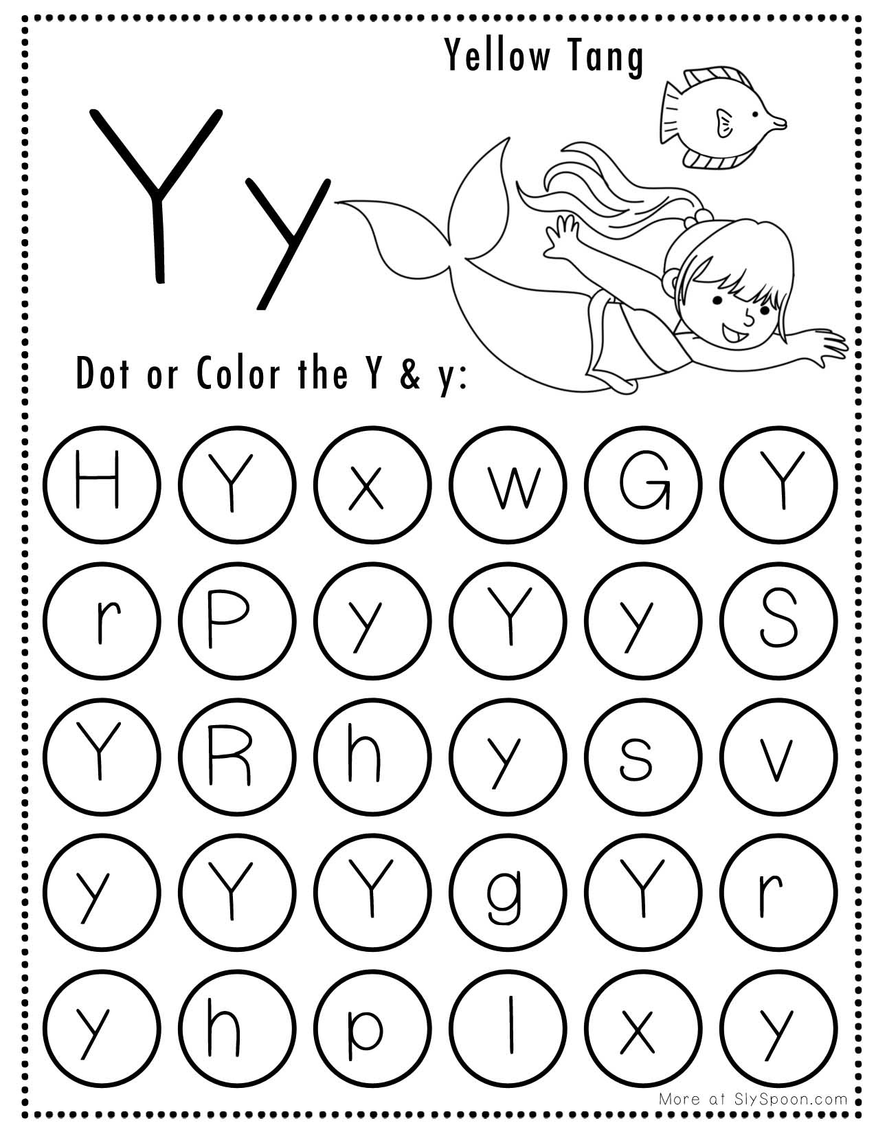 Free Alphabet Do A Dot Printables Worksheets - Letter Y (Mermaid with regard to Letter Y Free Printable Worksheets