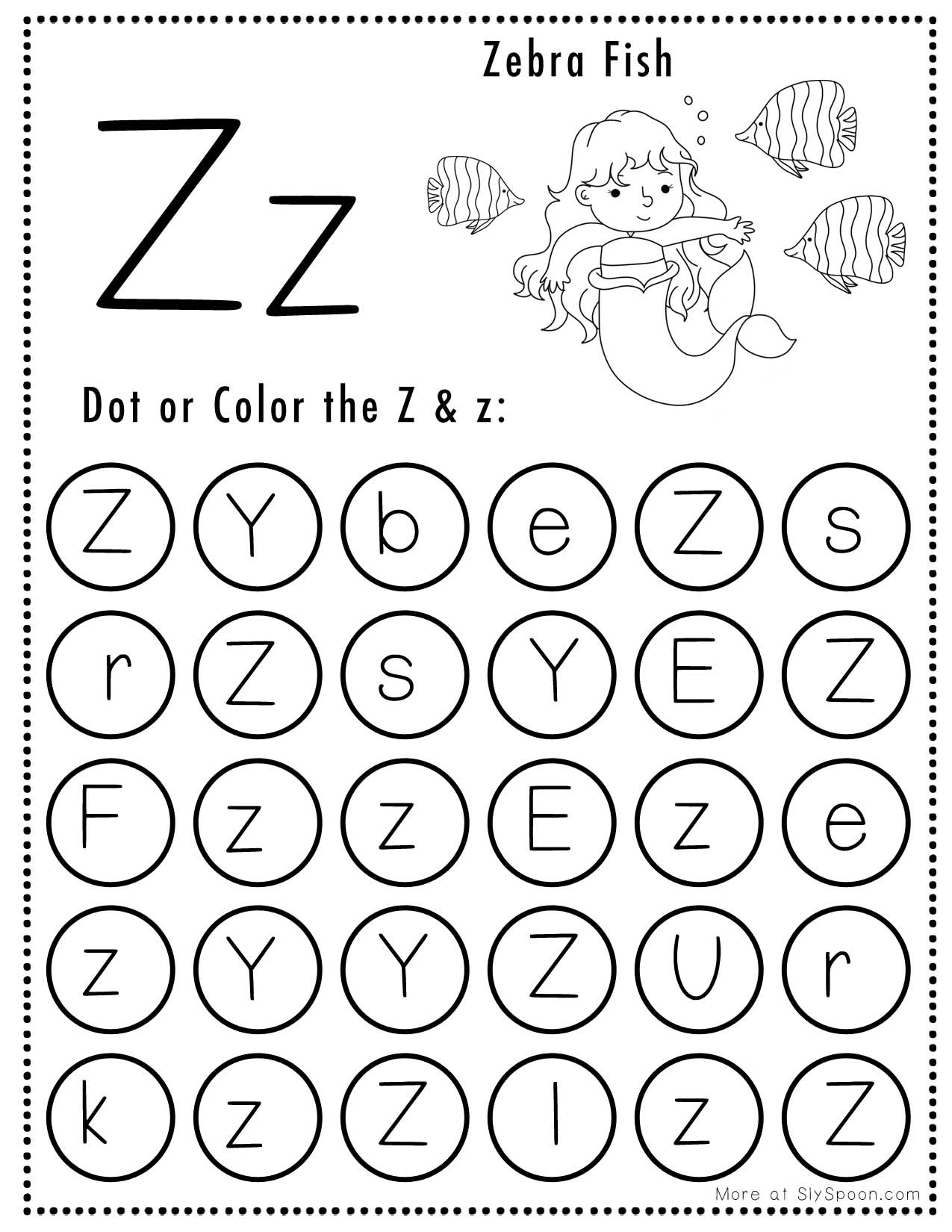 Free Alphabet Do A Dot Printables Worksheets - Letter Z (Mermaid pertaining to Letter Z Free Printable Worksheets
