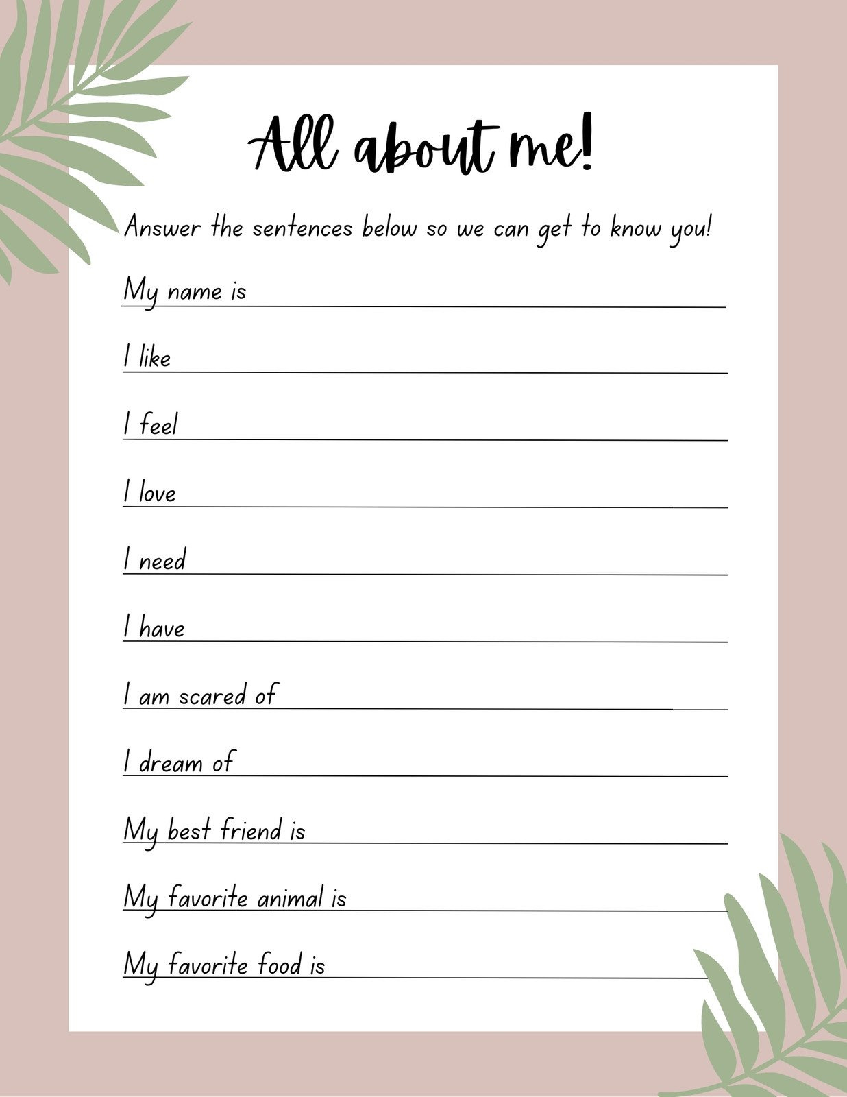 Free And Printable All About Me Worksheet Templates | Canva intended for Free Printable All About Me Worksheets For Adults