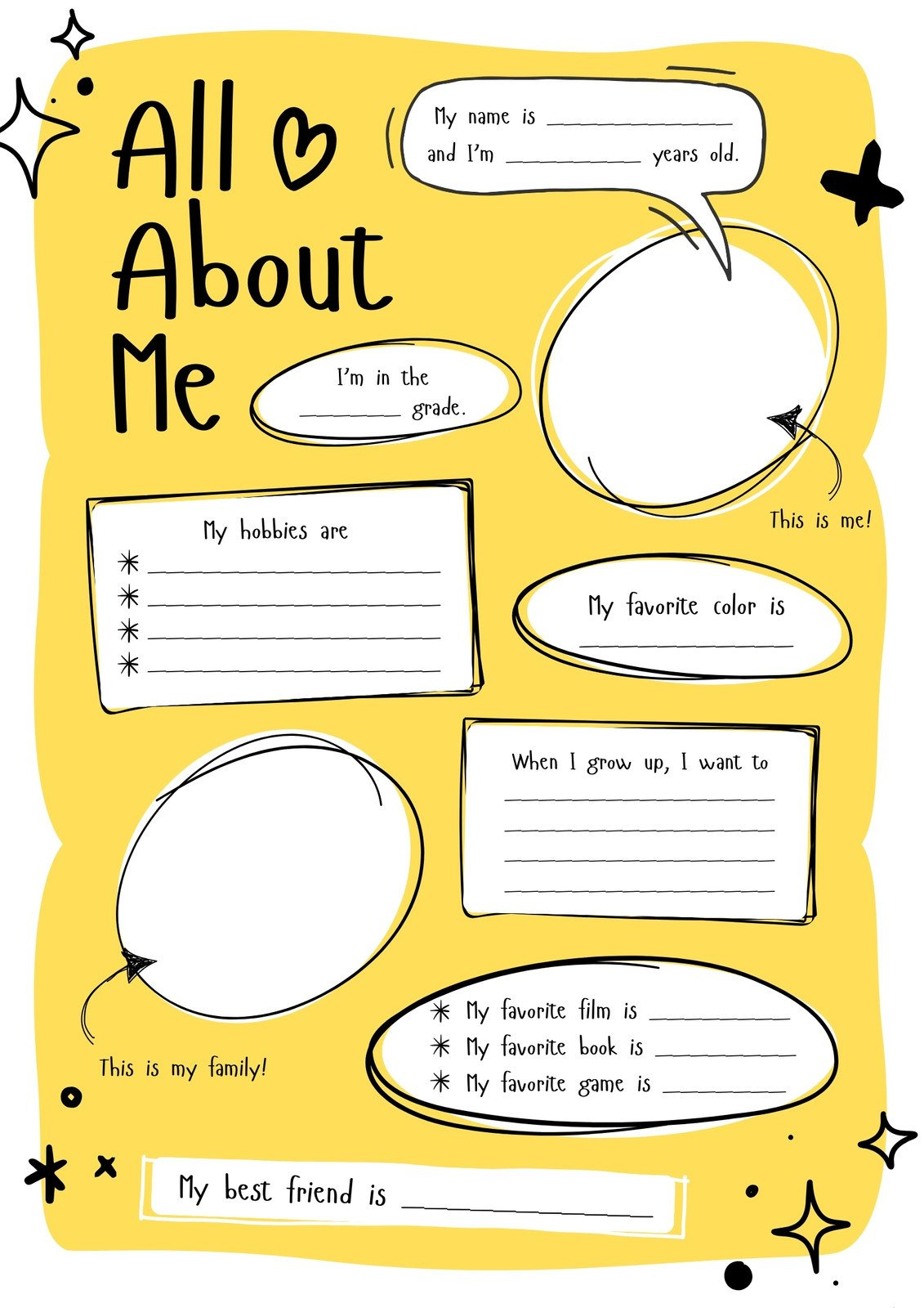 Free And Printable All About Me Worksheet Templates | Canva with All About Me Worksheets Printable Free