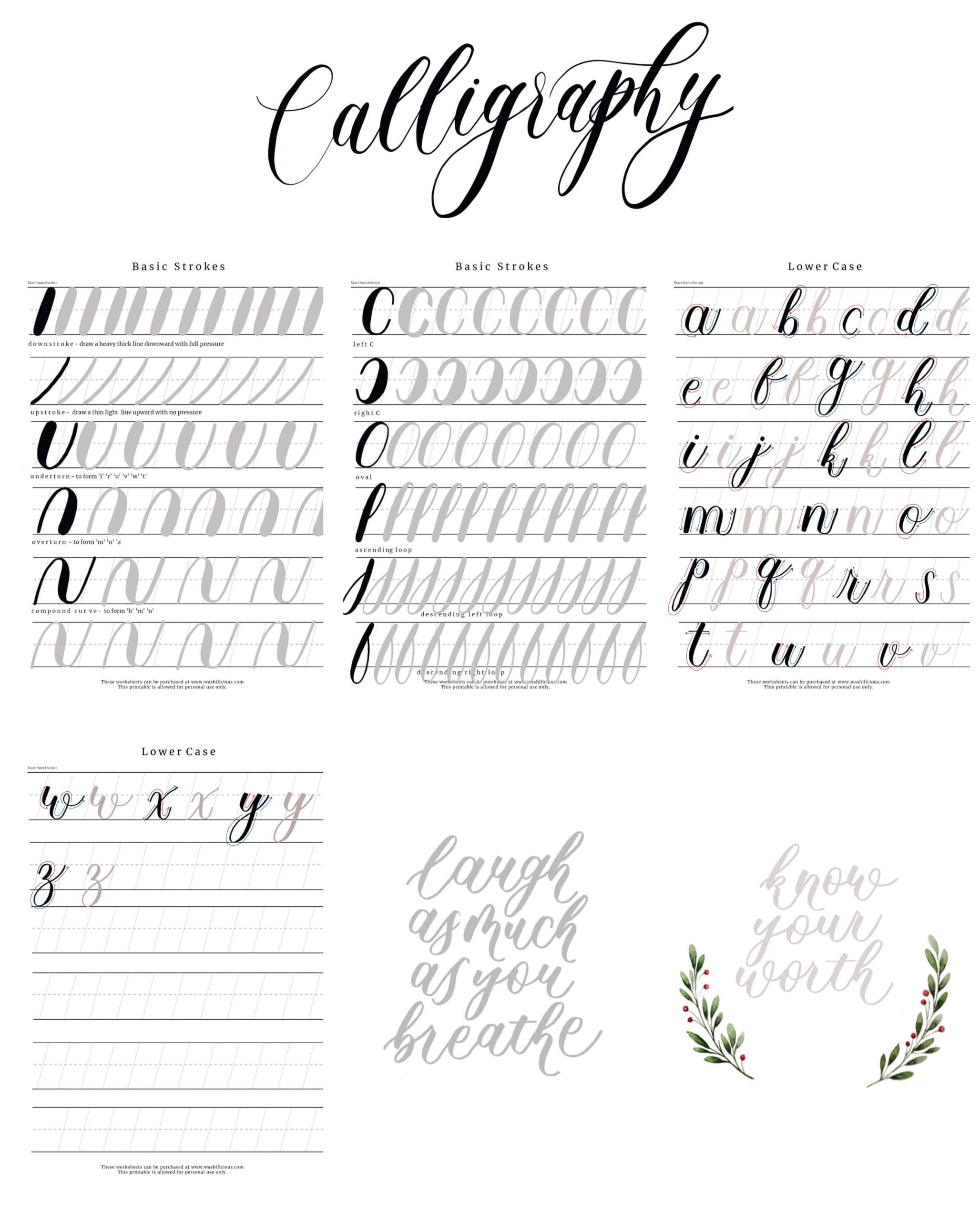 Free Brush Calligraphy Practice Worksheets Downloads with regard to Printable Calligraphy Worksheets Free