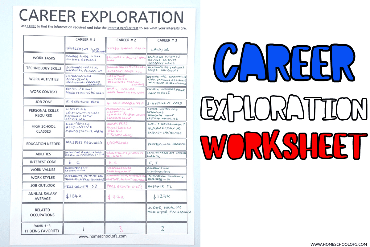 Free Career Exploration Worksheet For Middle &amp;amp; High School in Free Printable Career Worksheets