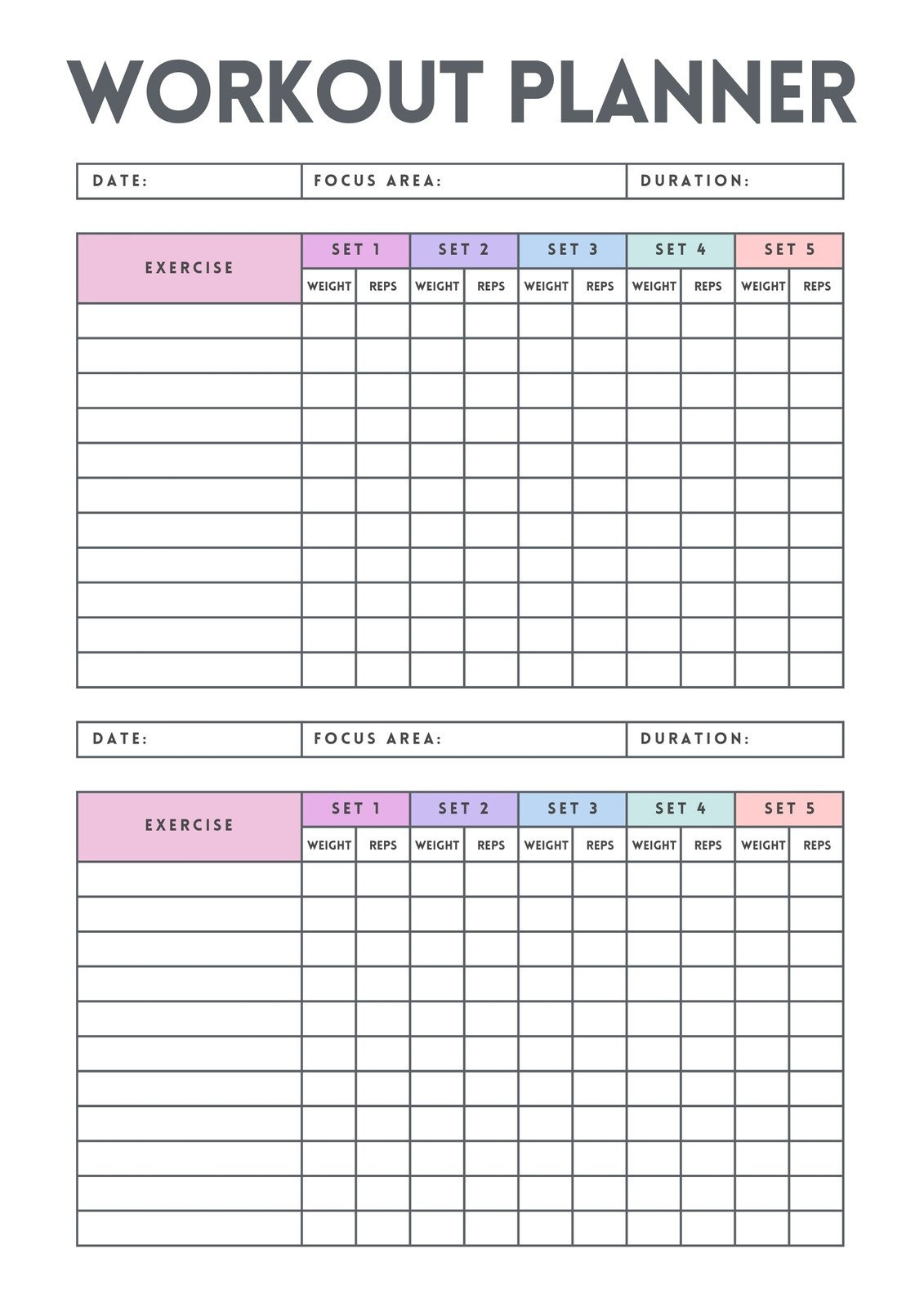 Free, Custom Printable Workout Planner Templates Online | Canva within Free Printable Exercise Worksheets