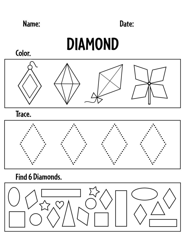 Free Diamond Worksheets For Preschool ⋆ The Hollydog Blog intended for Diamond Tracing Worksheets Free Printable