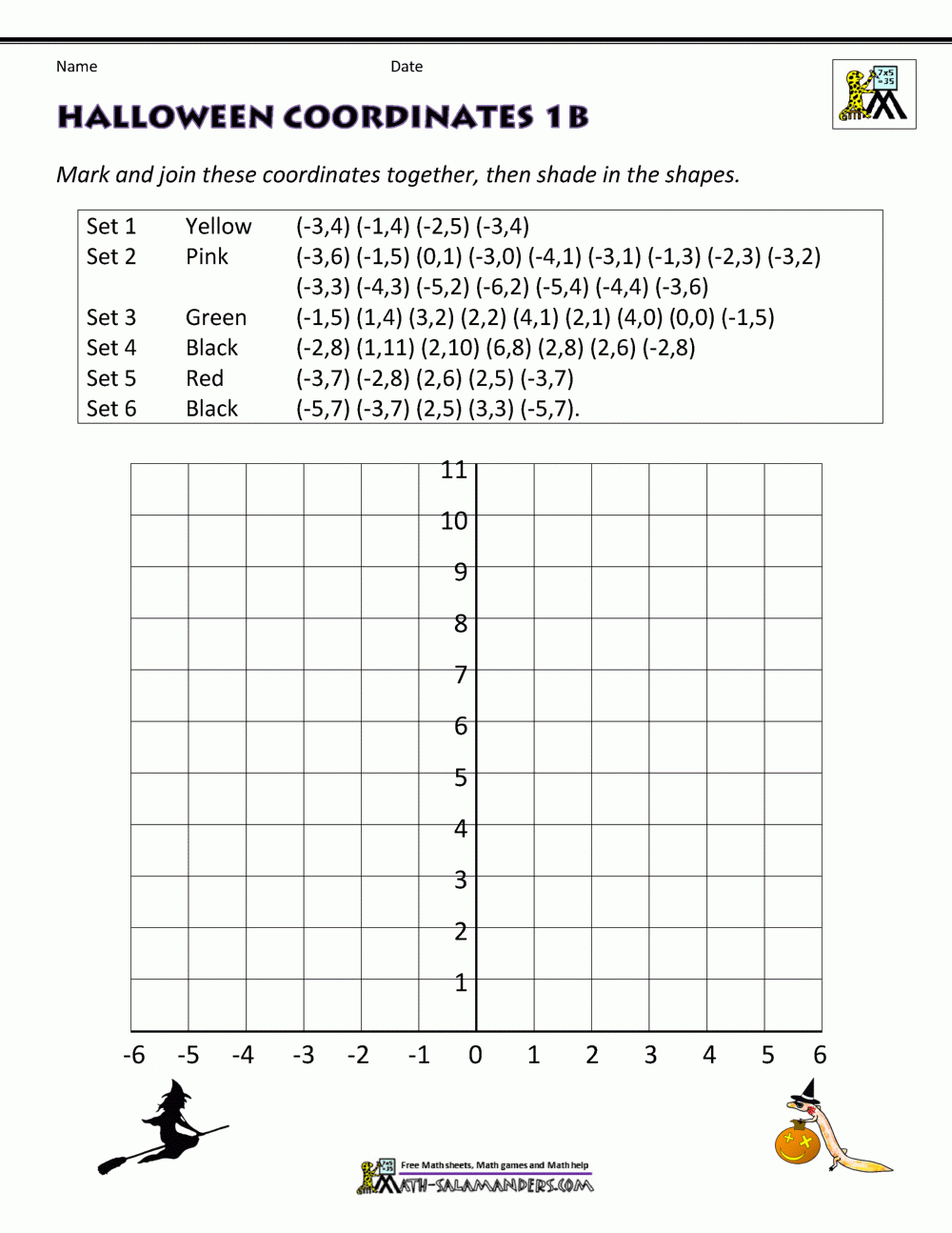 Free Halloween Math Worksheets regarding Free Printable Coordinate Graphing Pictures Worksheets Halloween