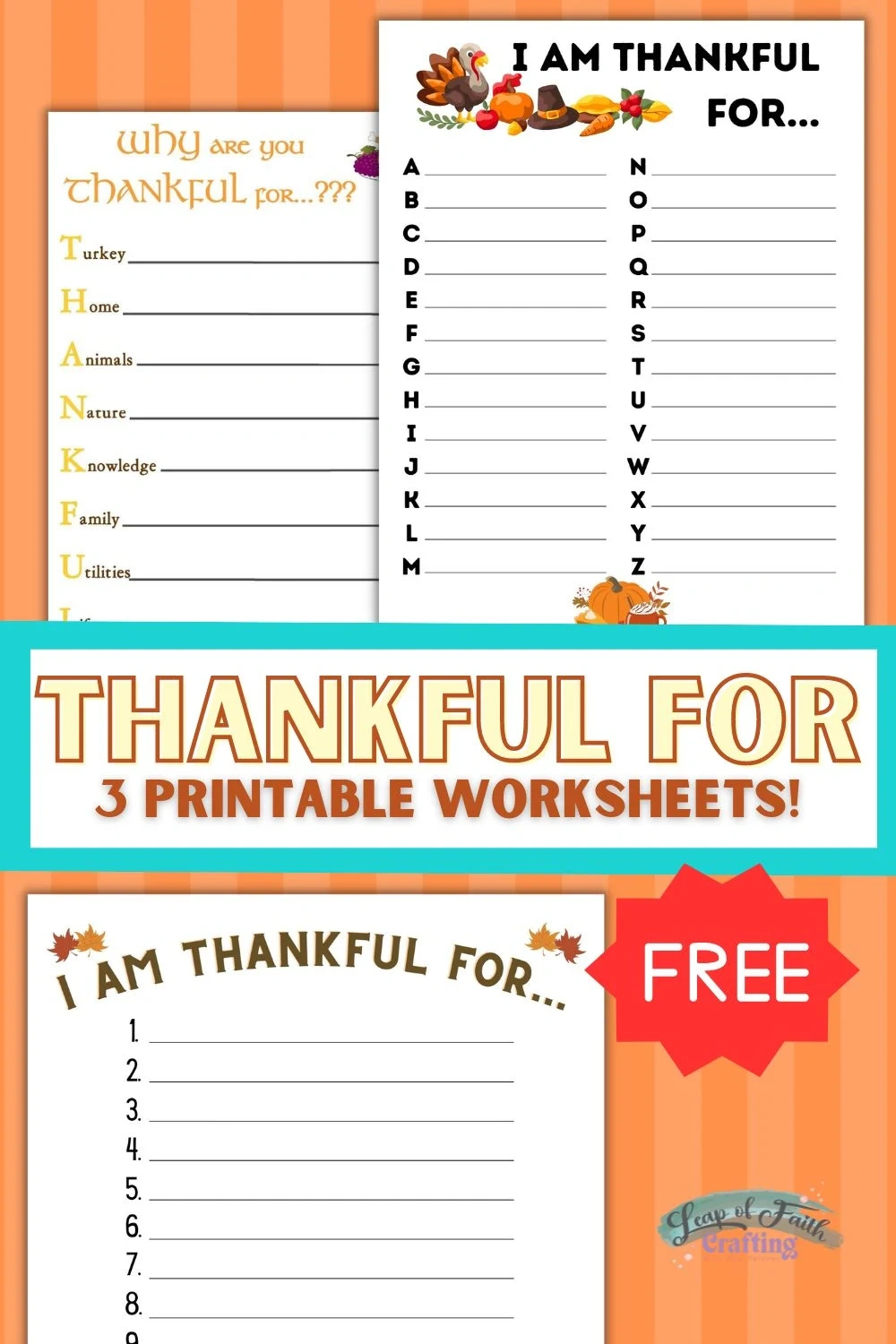 Free I Am Thankful For Worksheet (3 Simple Printables!) - Leap Of throughout Free Thanksgiving Printable Worksheets