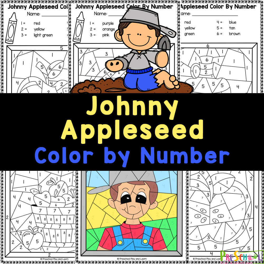 Free Johnny Appleseed Colornumber Worksheets pertaining to Free Printable Johnny Appleseed Worksheets