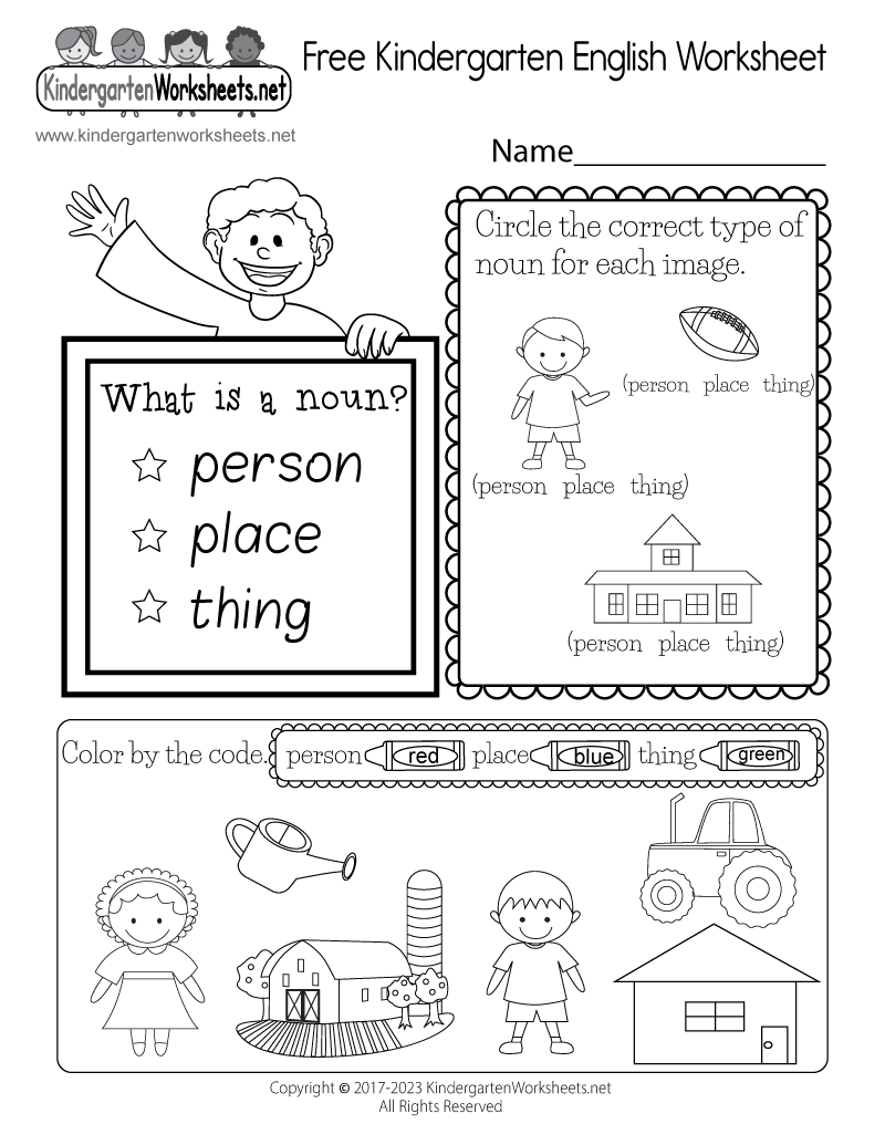 Free Kindergarten English Worksheet regarding Kindergarten Printable Worksheets Free