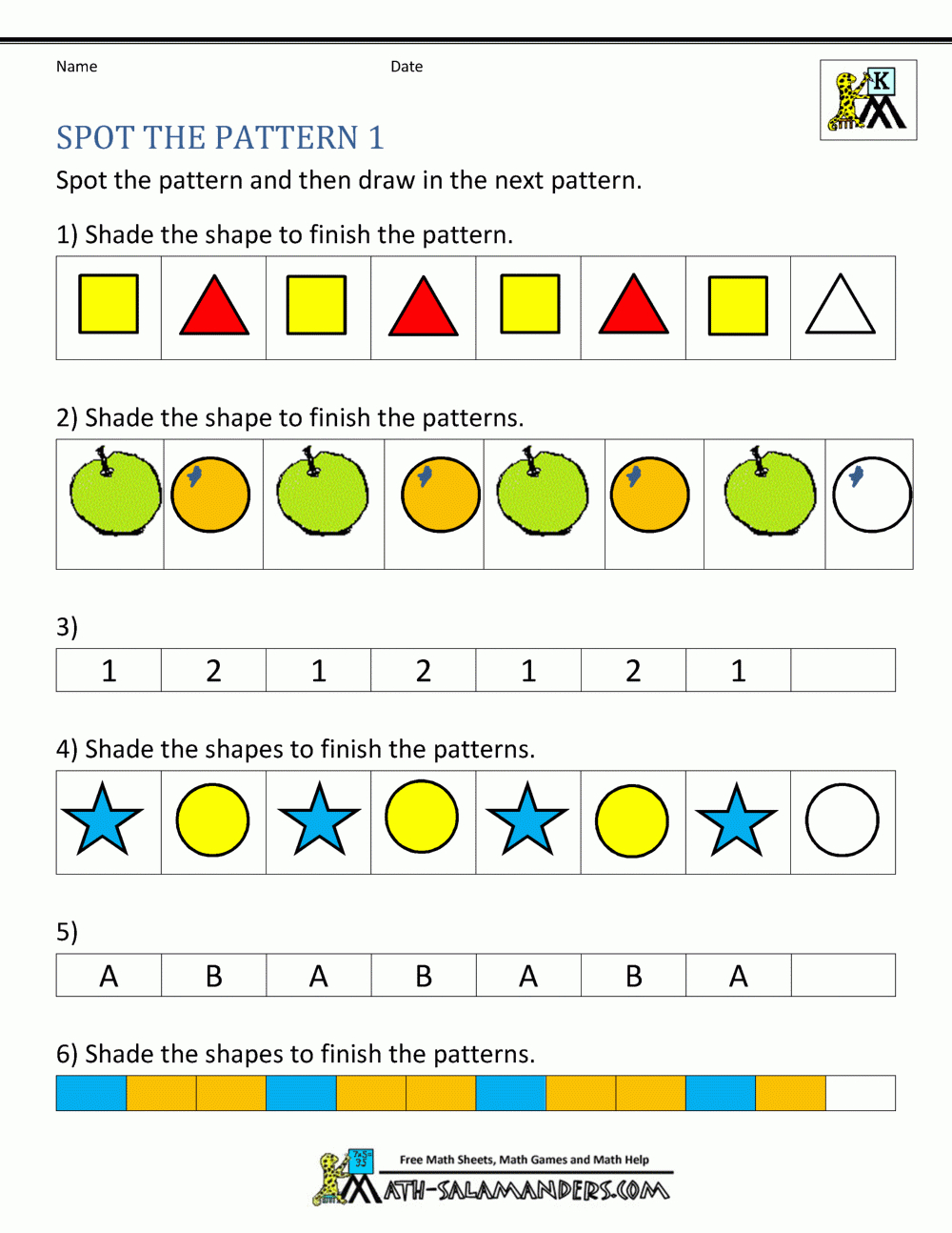 Free Kindergarten Worksheets Spot The Patterns intended for Free Printable Pattern Worksheets