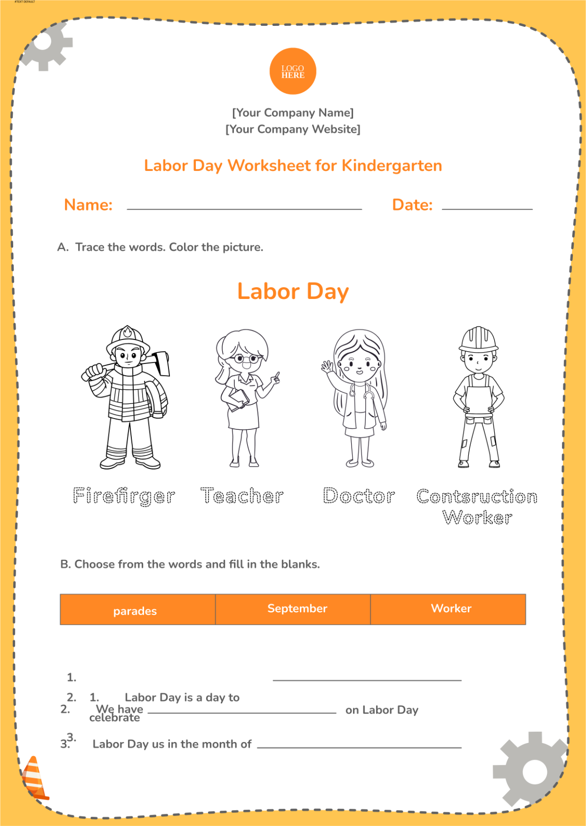 Free Labor Day Worksheet For Kindergarten Template To Edit Online with regard to Free Printable Labor Day Worksheets For Kindergarten