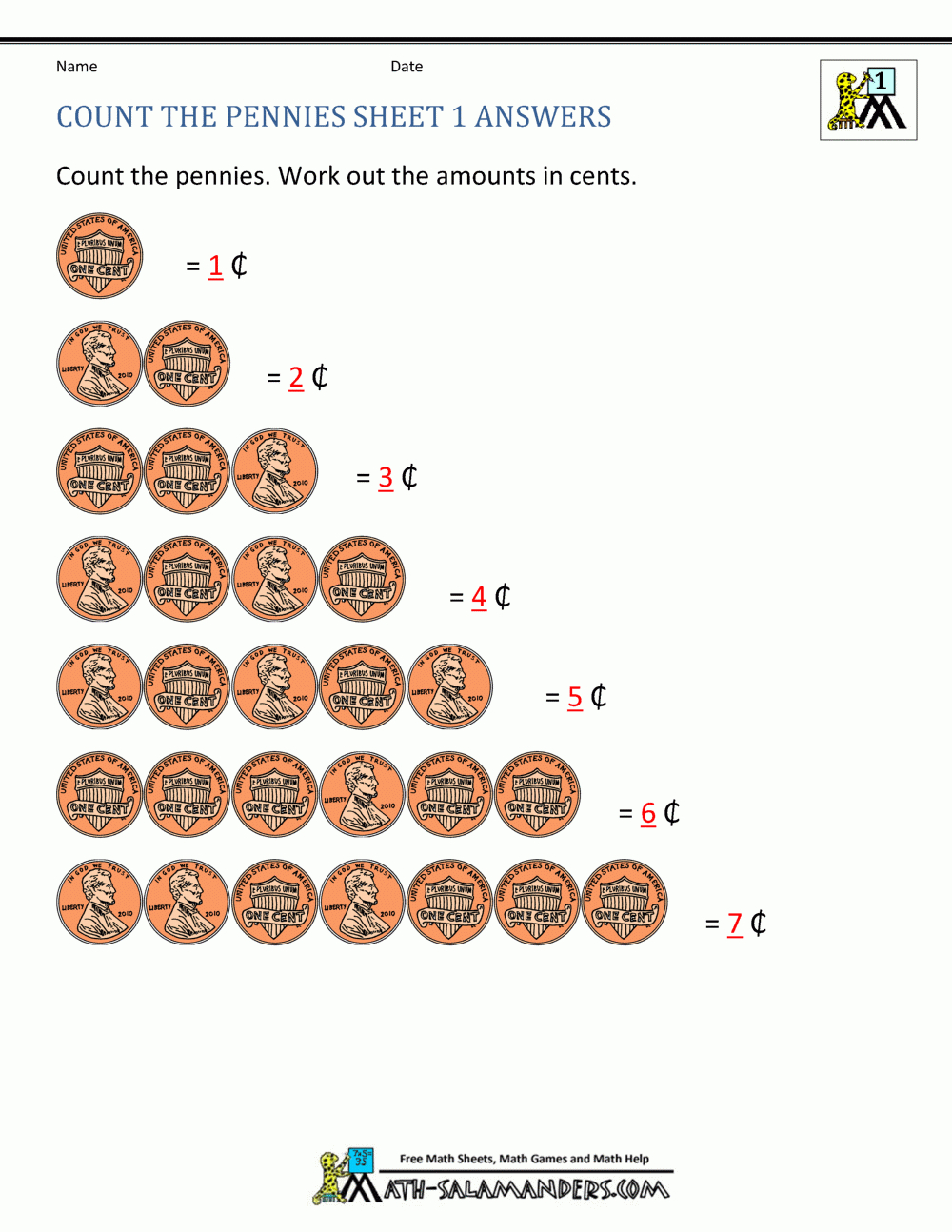 Free Math Money Worksheets 1St Grade regarding Free Printable Money Worksheets