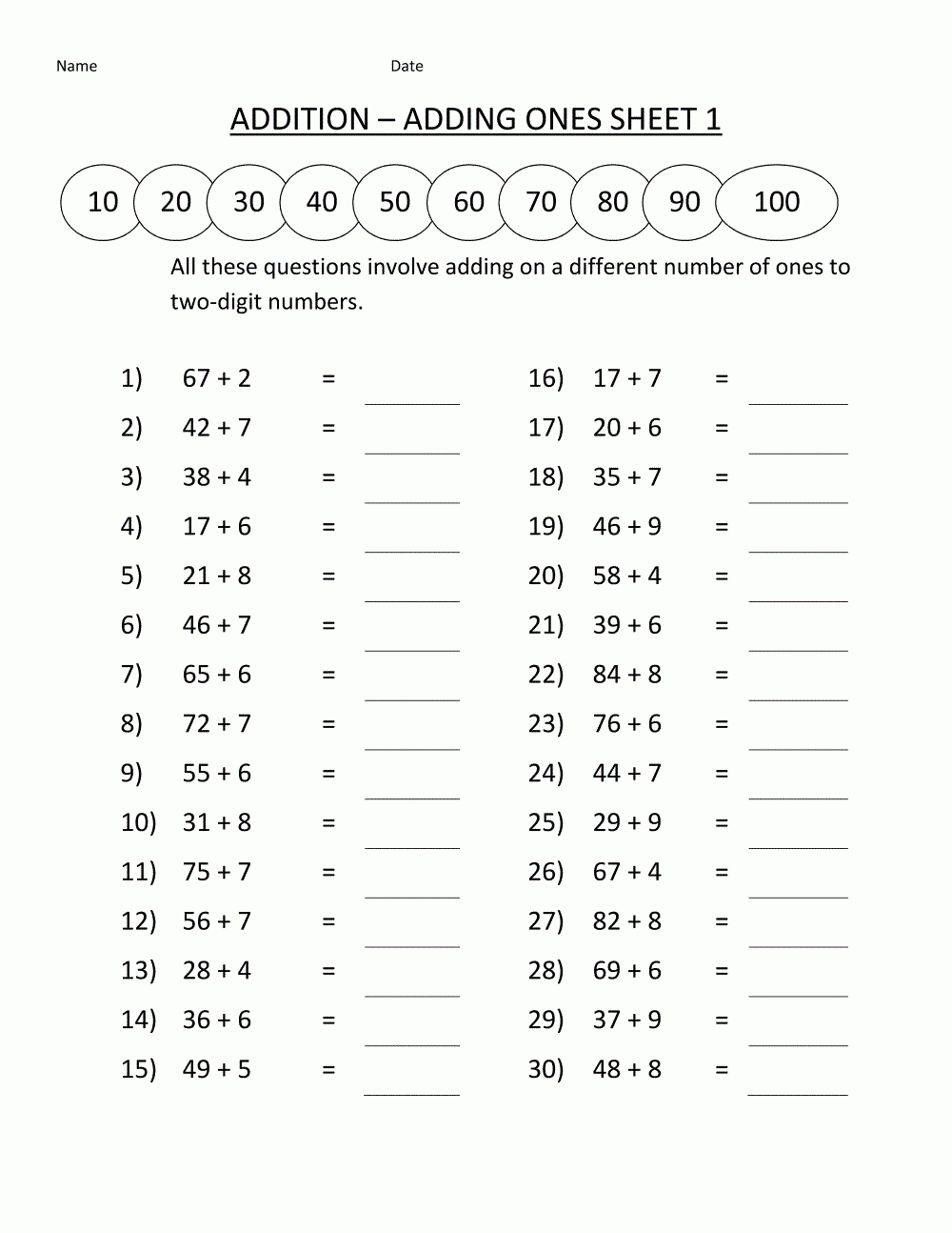 Free Math Worksheets For Grade 1 for Math Free Printable Worksheets