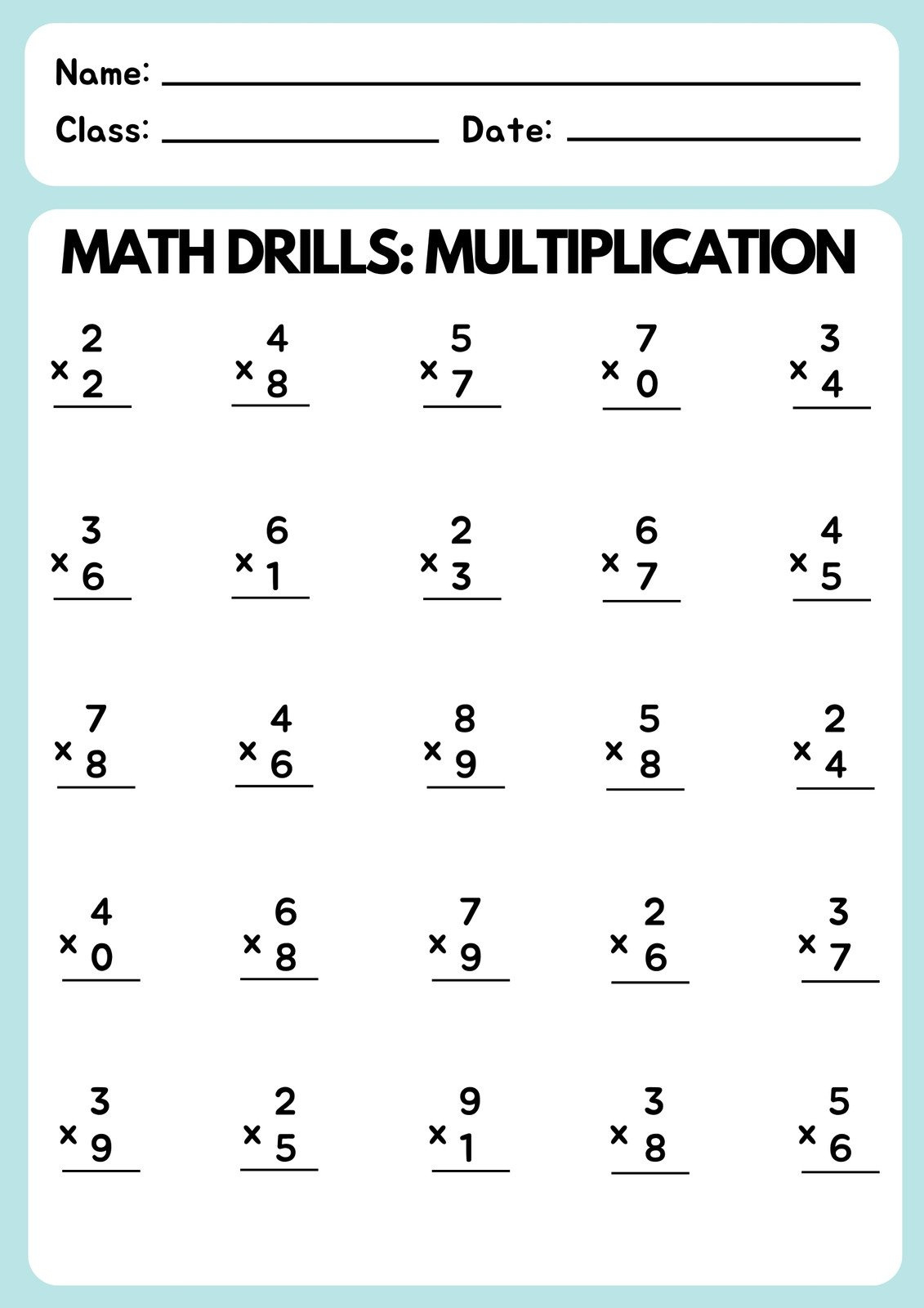 Free Multiplication Worksheet To Use And Print | Canva in Free Printable Multiplication Facts Worksheets