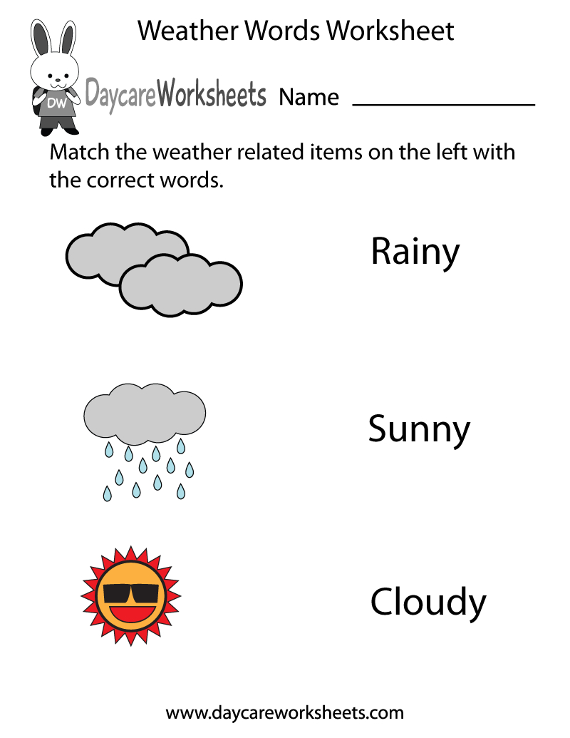 Free Preschool Weather Words Worksheet within Free Printable Weather Worksheets For Preschoolers