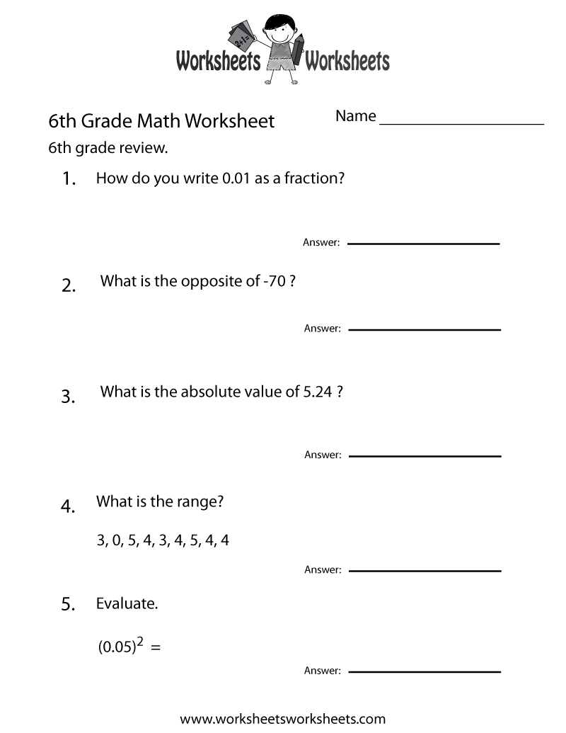 Free Printable 6Th Grade Math Review Worksheet throughout 6th Grade Free Printable Worksheets