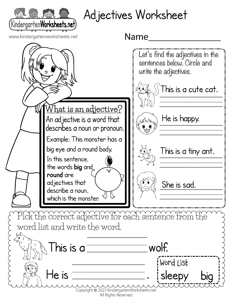 Free Printable Adjectives Worksheet throughout Free Printable Grammar Worksheets
