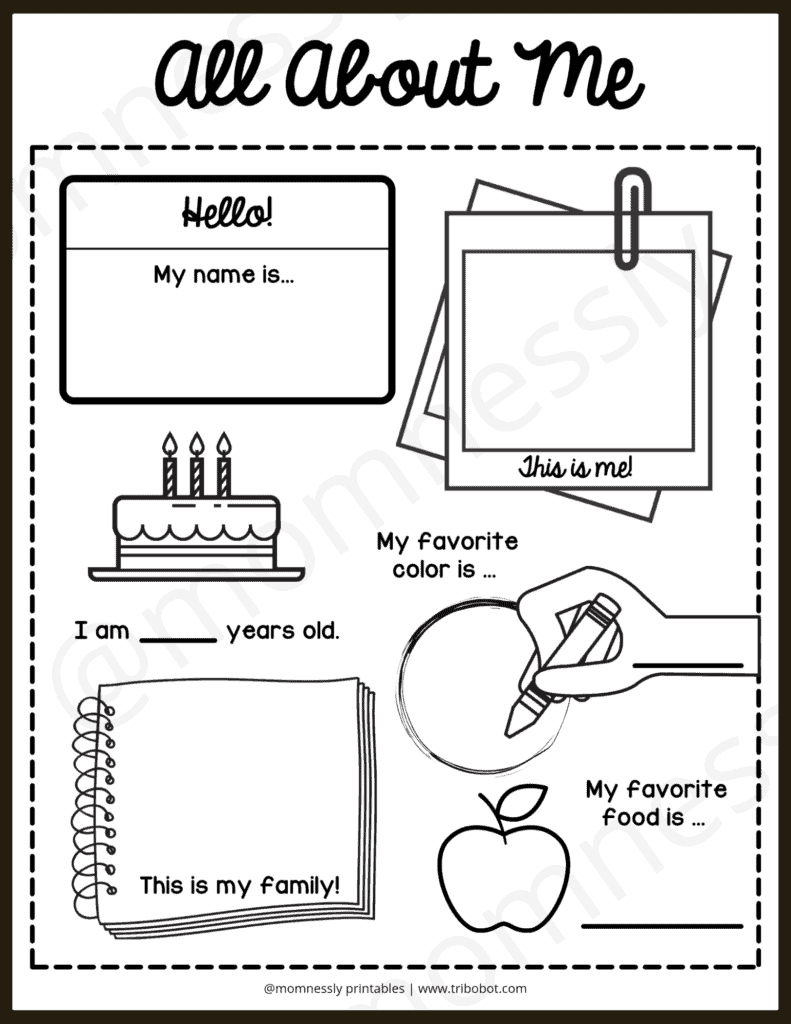 Free Printable: All About Me - Tribobot X Mom Nessly with All About Me Worksheets Free Printable