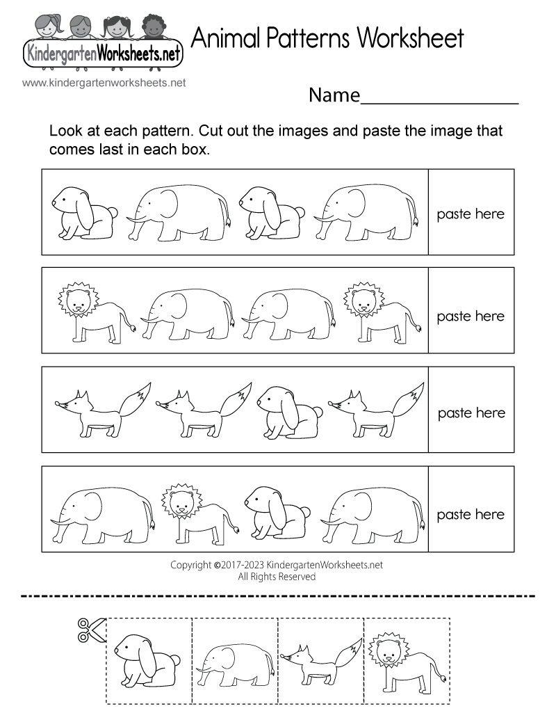 Free Printable Animal Patterns Worksheet regarding Free Printable Pattern Worksheets For Kindergarten