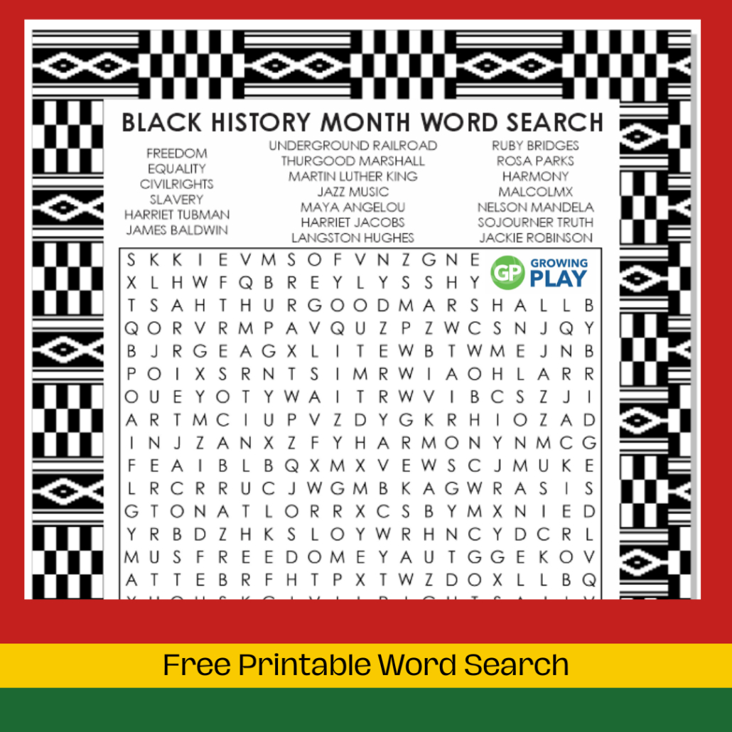 Free Printable Black History Month Word Search - Growing Play inside Black History Free Printable Worksheets