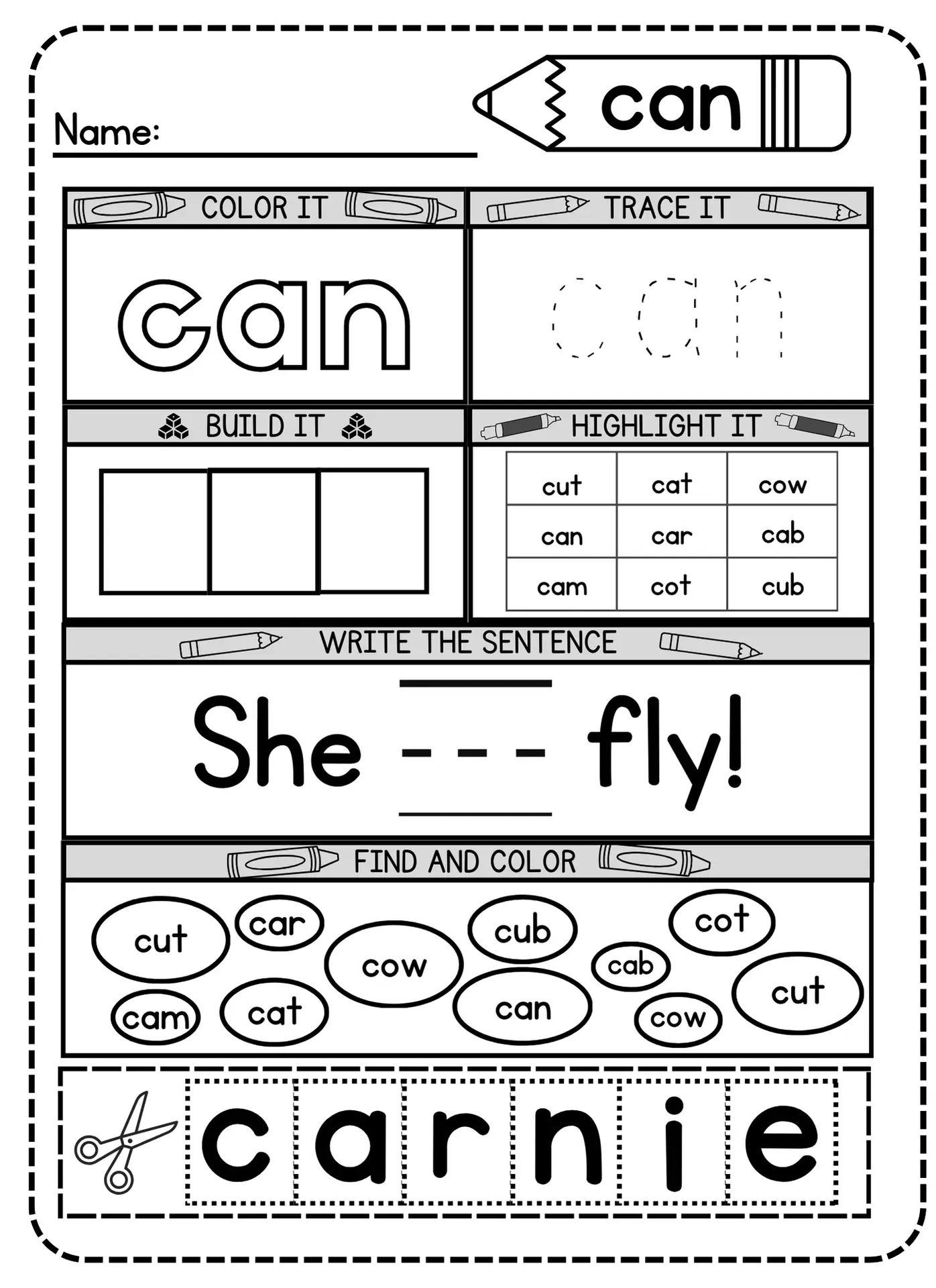 Free Printable Can Sight Word Worksheet For Kindergarten – Simple within Free Printable Sight Word Worksheets