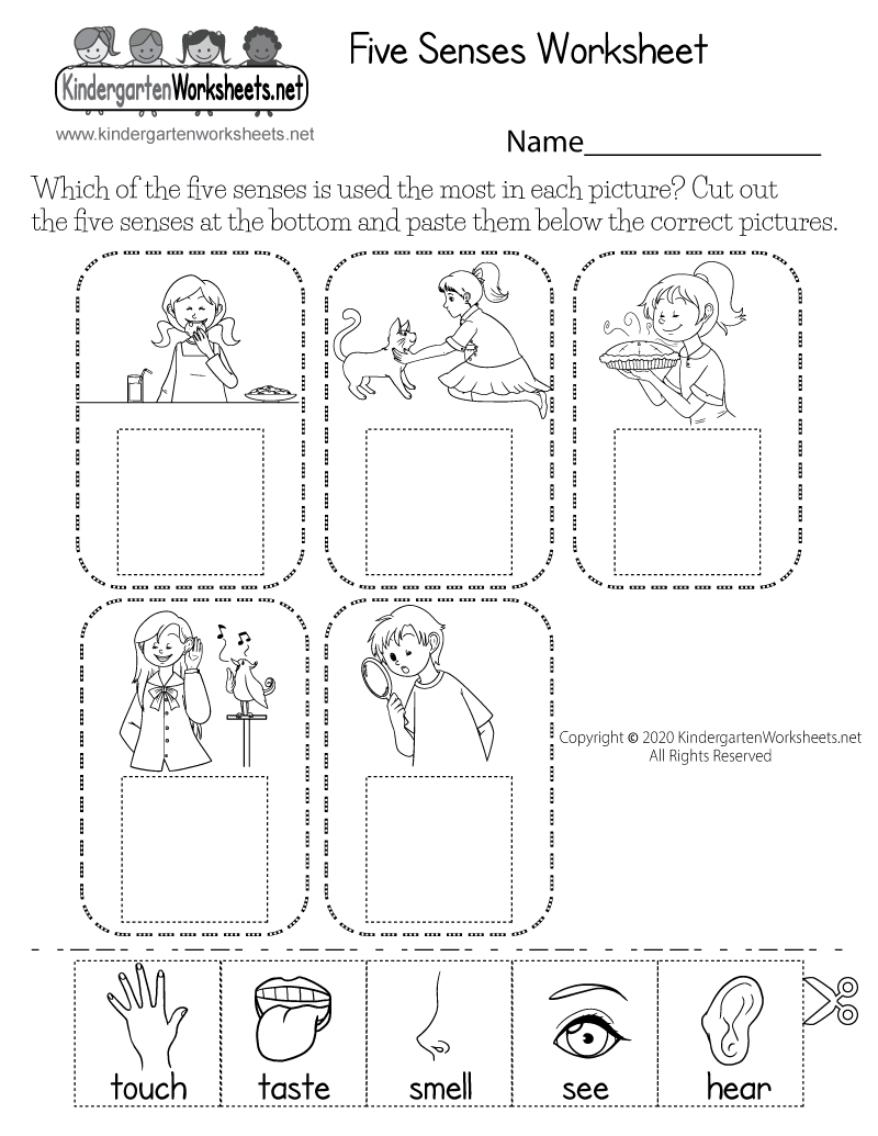 Free Printable Cut-And-Paste Five Senses Worksheet in Preschool Free Printable Five Senses Worksheets
