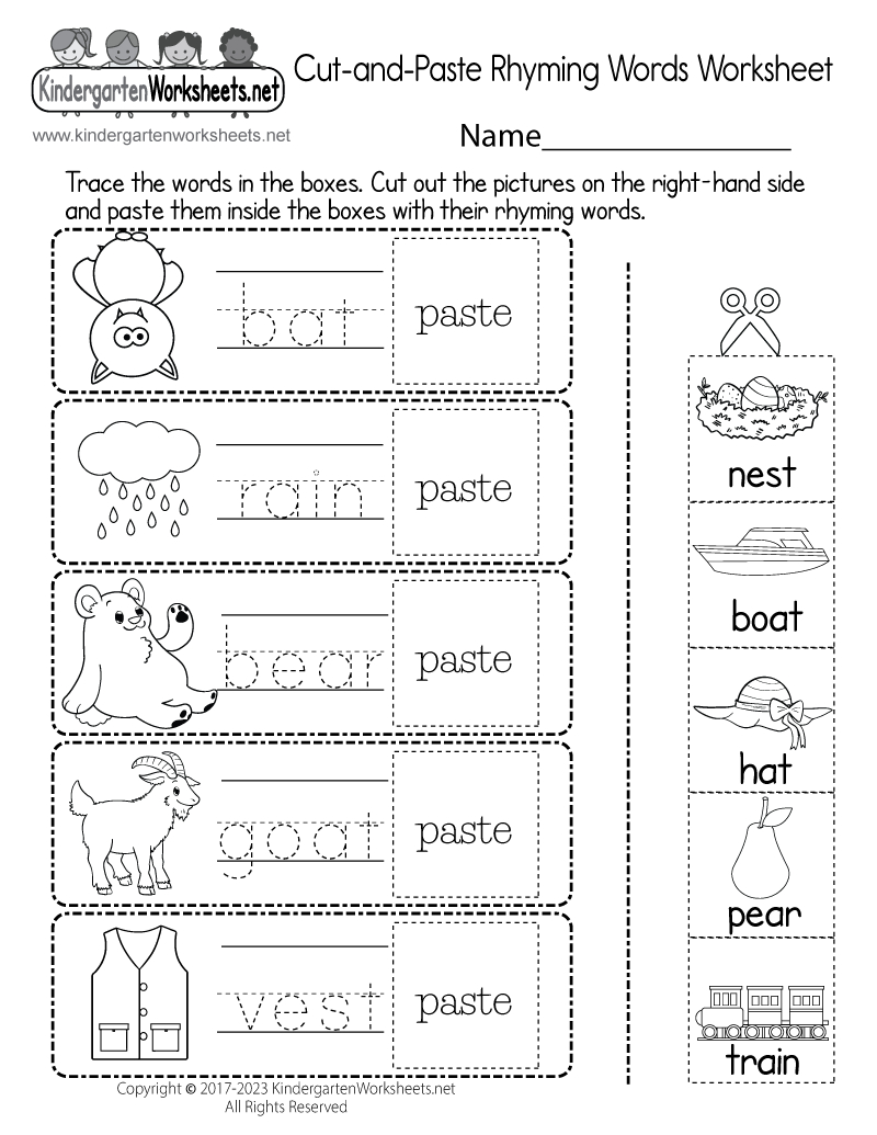 Free Printable Cut-And-Paste Rhyming Words Worksheet throughout Free Printable Rhyming Worksheets