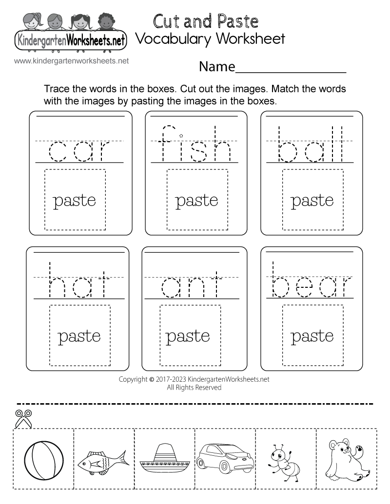 Free Printable Cut-And-Paste Vocabulary Worksheet in Free Printable Cut and Glue Worksheets