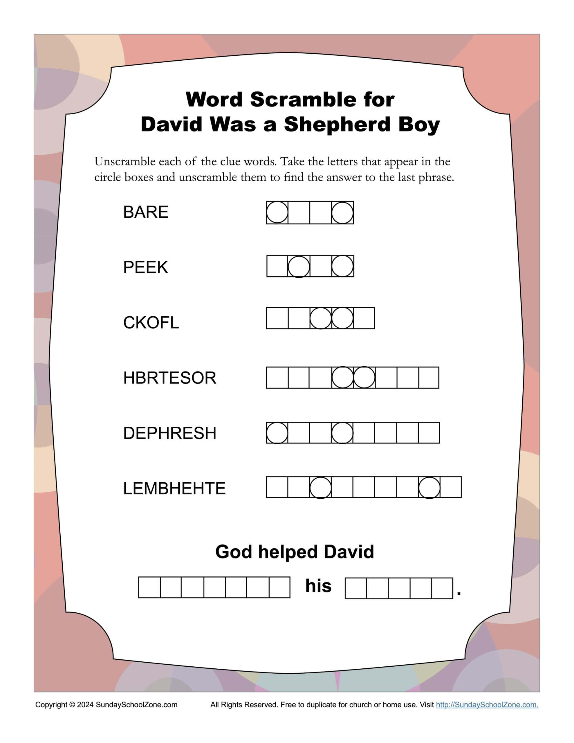 Free, Printable David Bible Activities On Sunday School Zone inside Free Printable Bible Worksheets For Youth