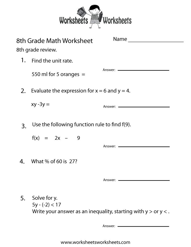Free Printable Eighth Grade Math Practice Worksheet inside 8Th Grade Worksheets Free Printable