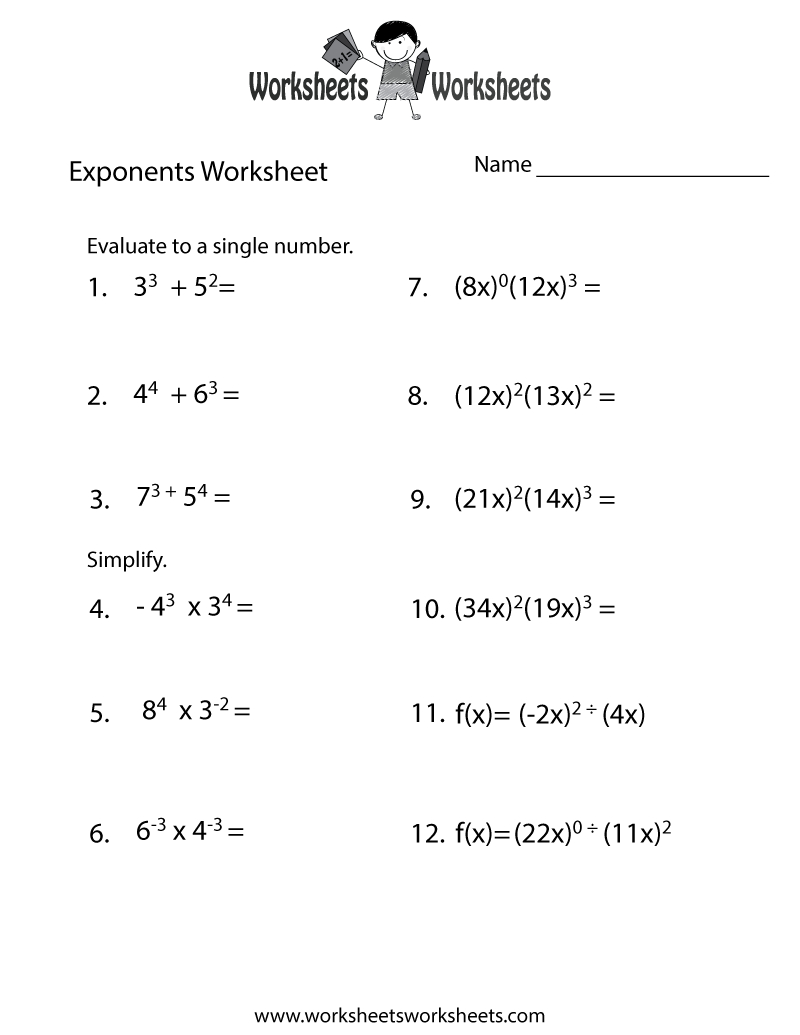 Free Printable Exponents Review Worksheet inside Free Printable Exponents Worksheets