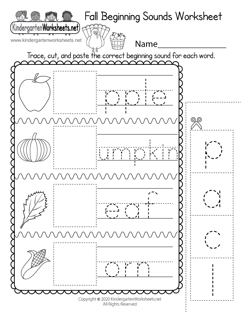 Free Printable Fall Beginning Sounds Worksheet inside Free Printable Beginning Sounds Worksheets