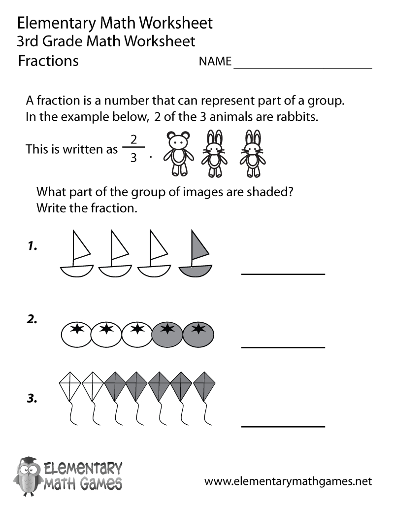 Free Printable Fractions Worksheet For Third Grade throughout Free Printable Fraction Worksheets For Grade 3