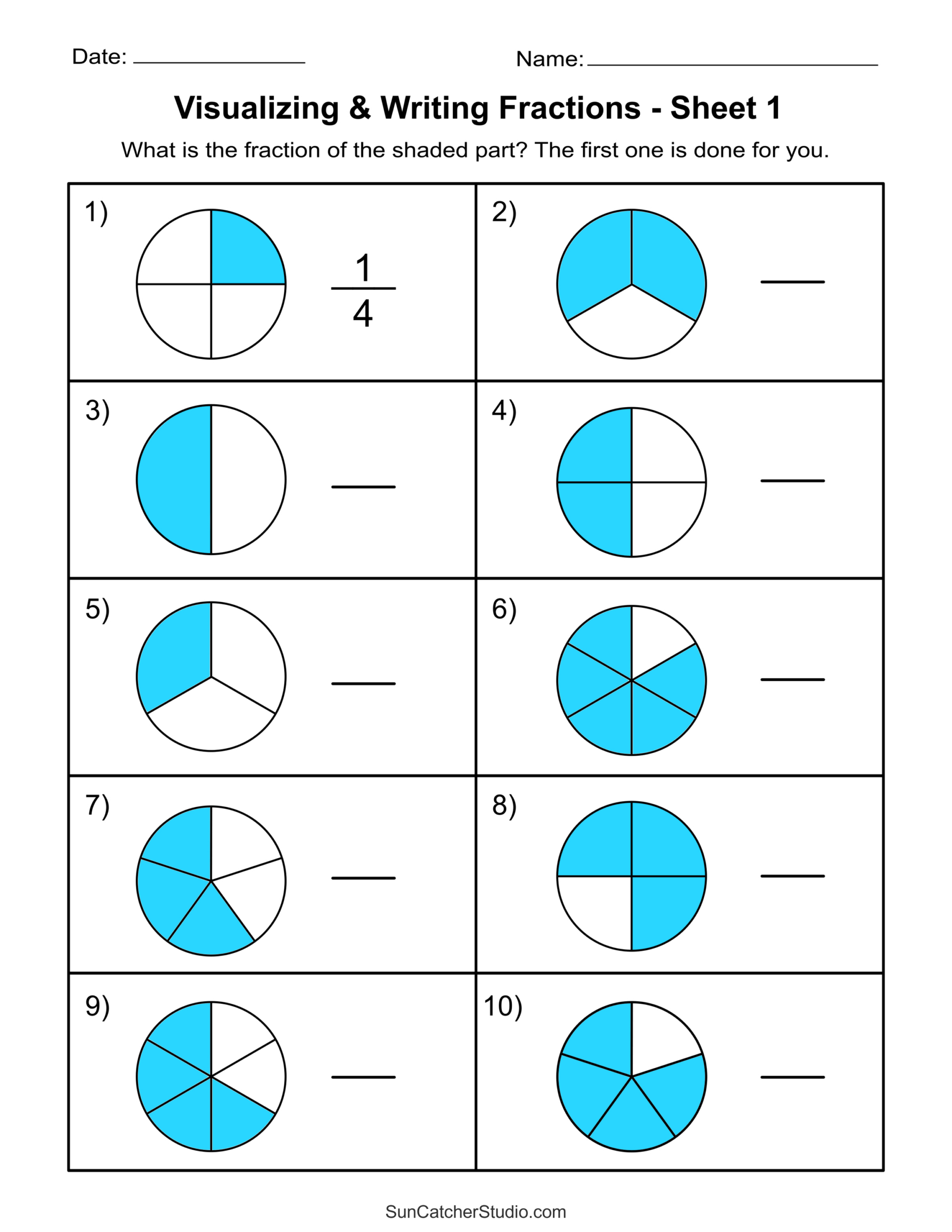 Free Printable Fractions Worksheets (Comparing &amp;amp; Identifying in Free Printable Fraction Worksheets