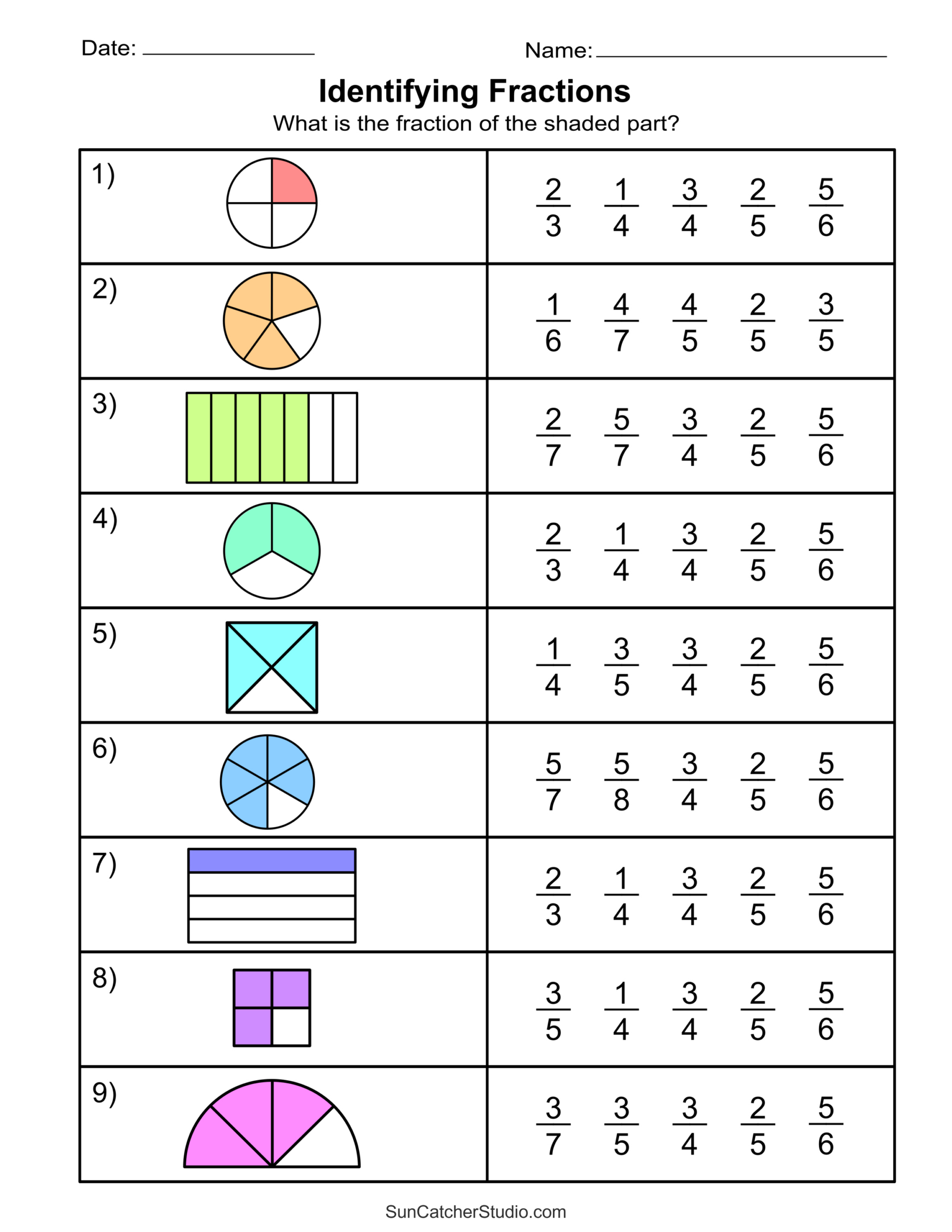 Free Printable Fractions Worksheets (Comparing &amp;amp; Identifying in Free Printable Fraction Worksheets