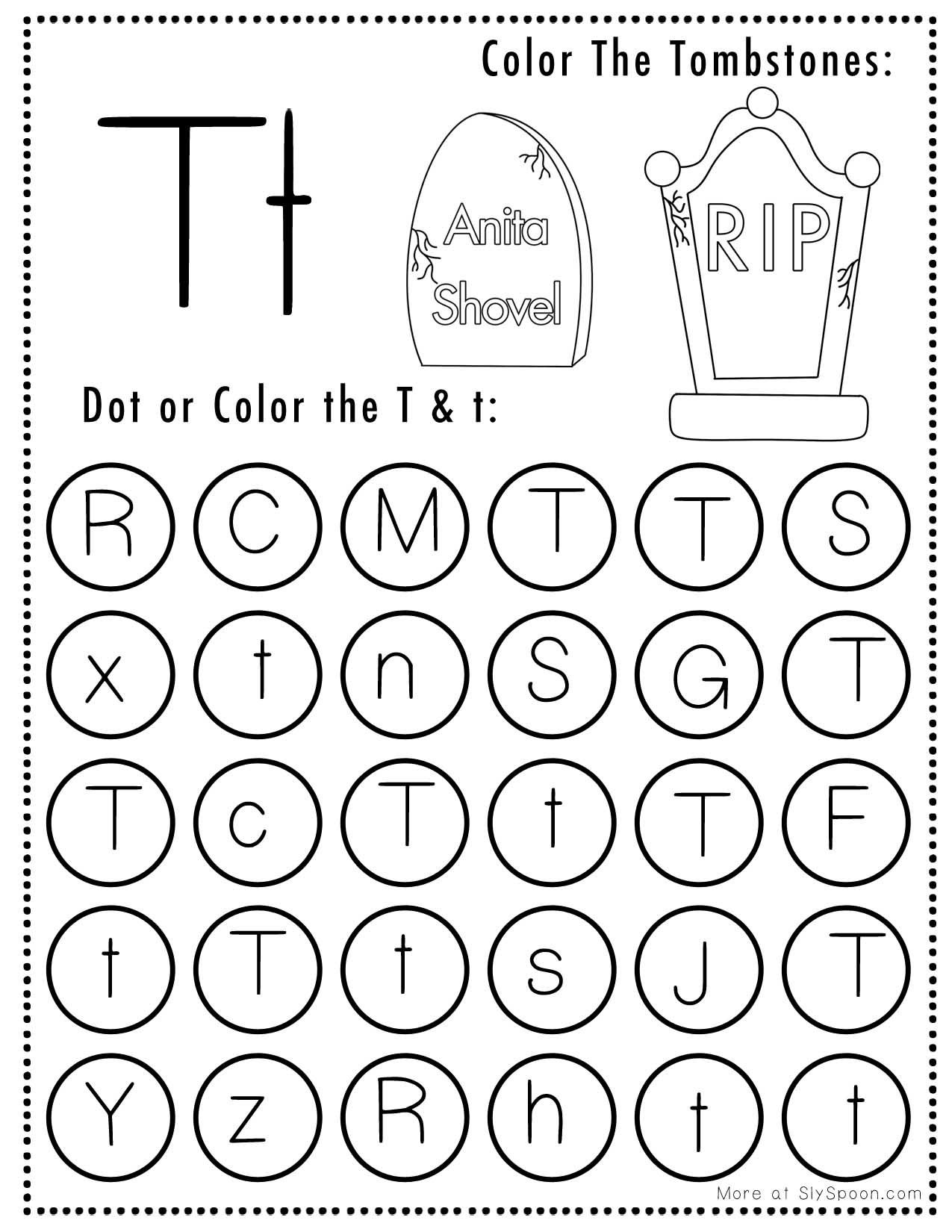 Free Printable Halloween Themed Letter T Dot Marker Activity in Letter T Free Printable Worksheets