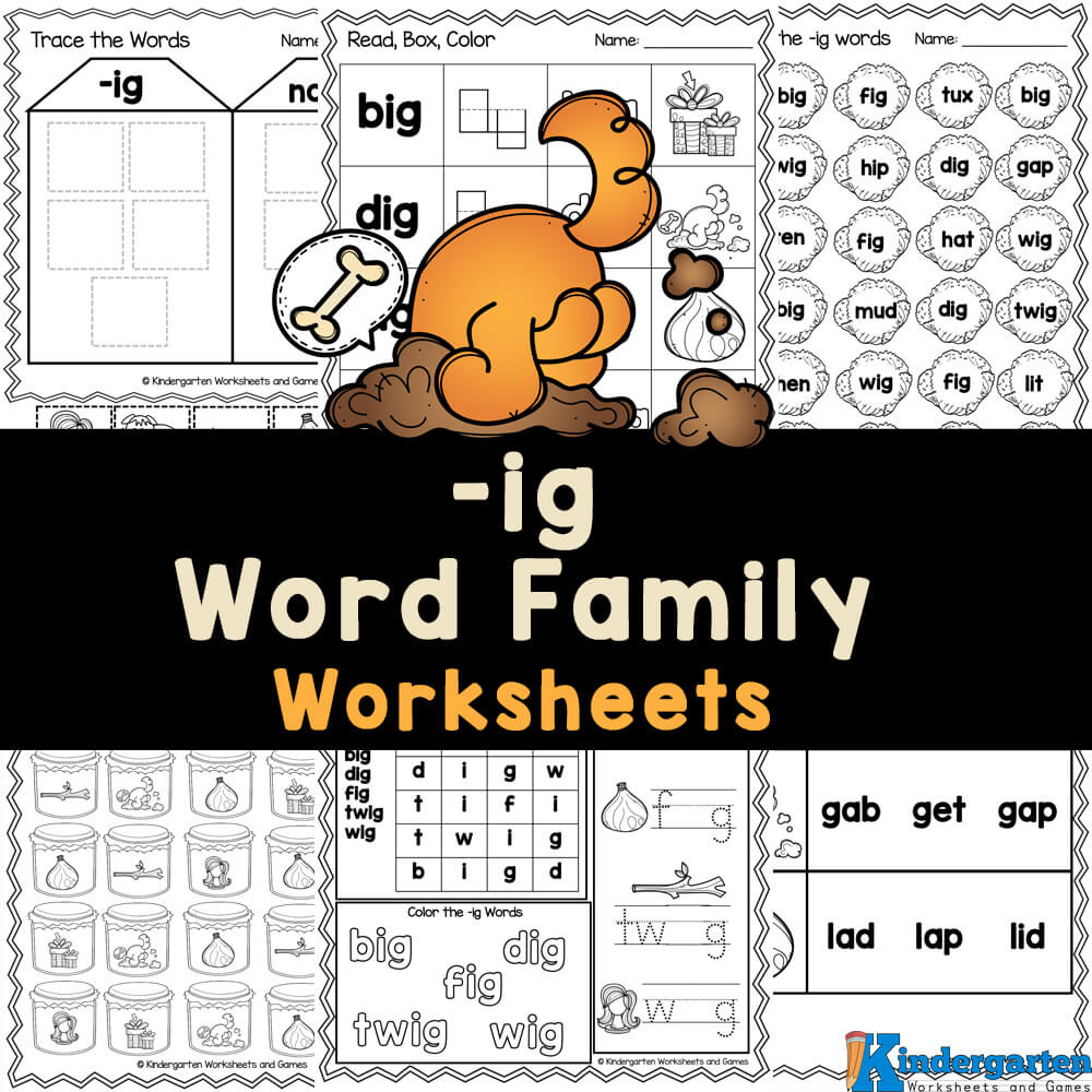Free Printable -Ig Word Family Worksheets For Kindergarten in Free Printable Word Family Worksheets