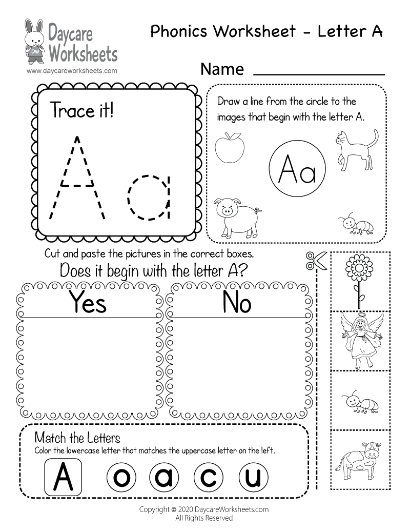 Free Printable Letter A Beginning Sounds Phonics Worksheet For with regard to Printable Phonics Worksheets Free