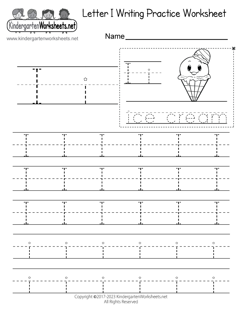 Free Printable Letter I Writing Practice Worksheet with regard to Kindergarten Writing Worksheets Free Printable