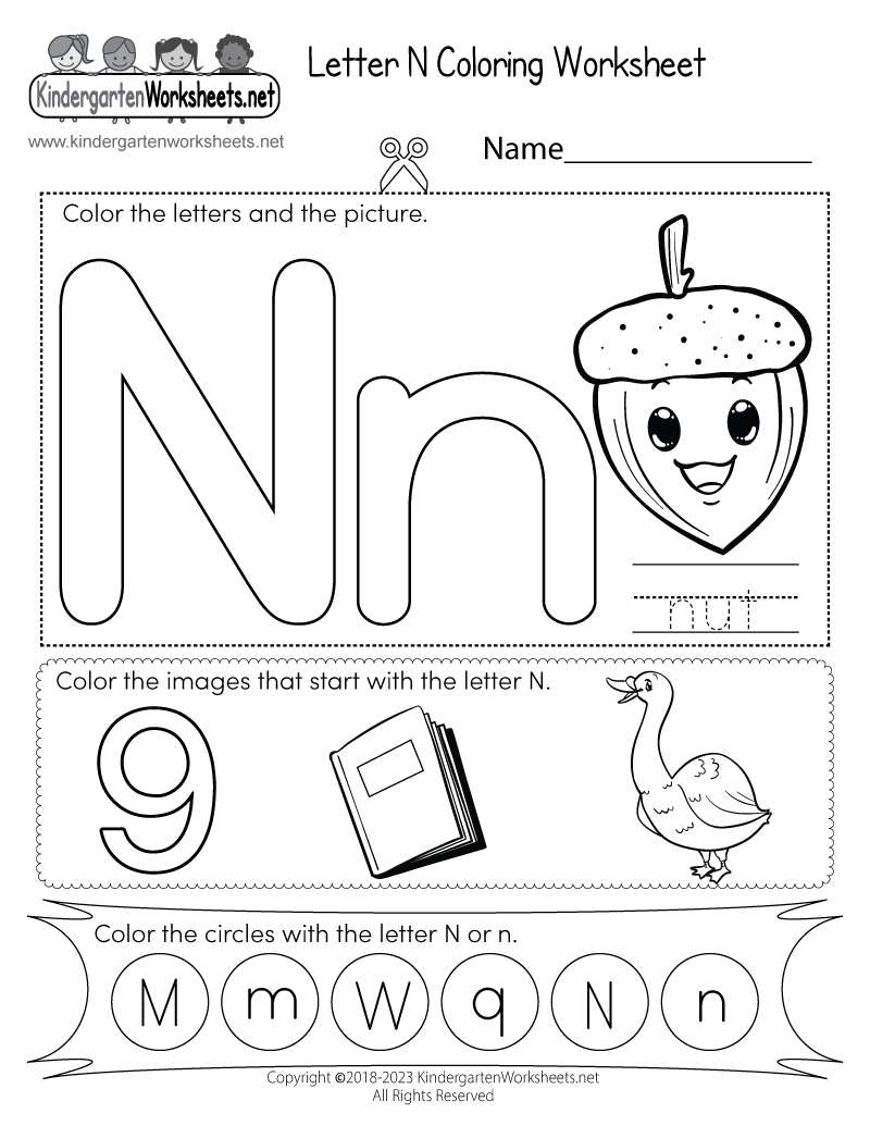 Free Printable Letter N Coloring Worksheet intended for Free Printable Letter N Worksheets