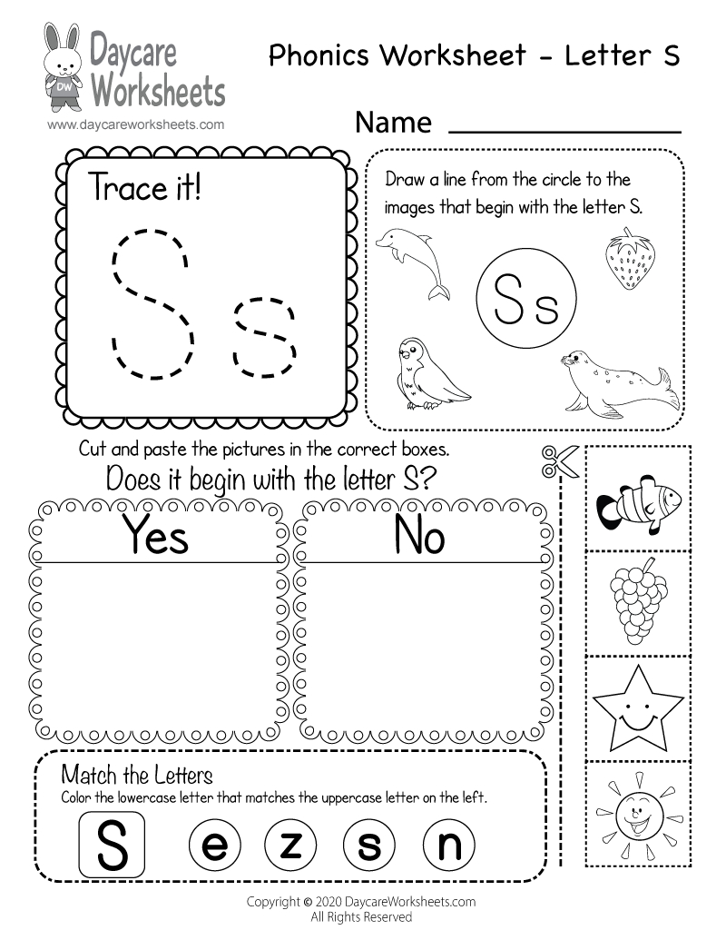 Free Printable Letter S Beginning Sounds Phonics Worksheet For for Free Printable S Sound Worksheets