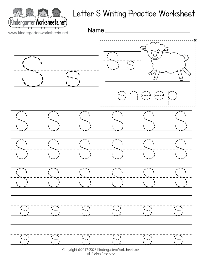 Free Printable Letter S Writing Practice Worksheet pertaining to Free Printable Kindergarten Handwriting Worksheets